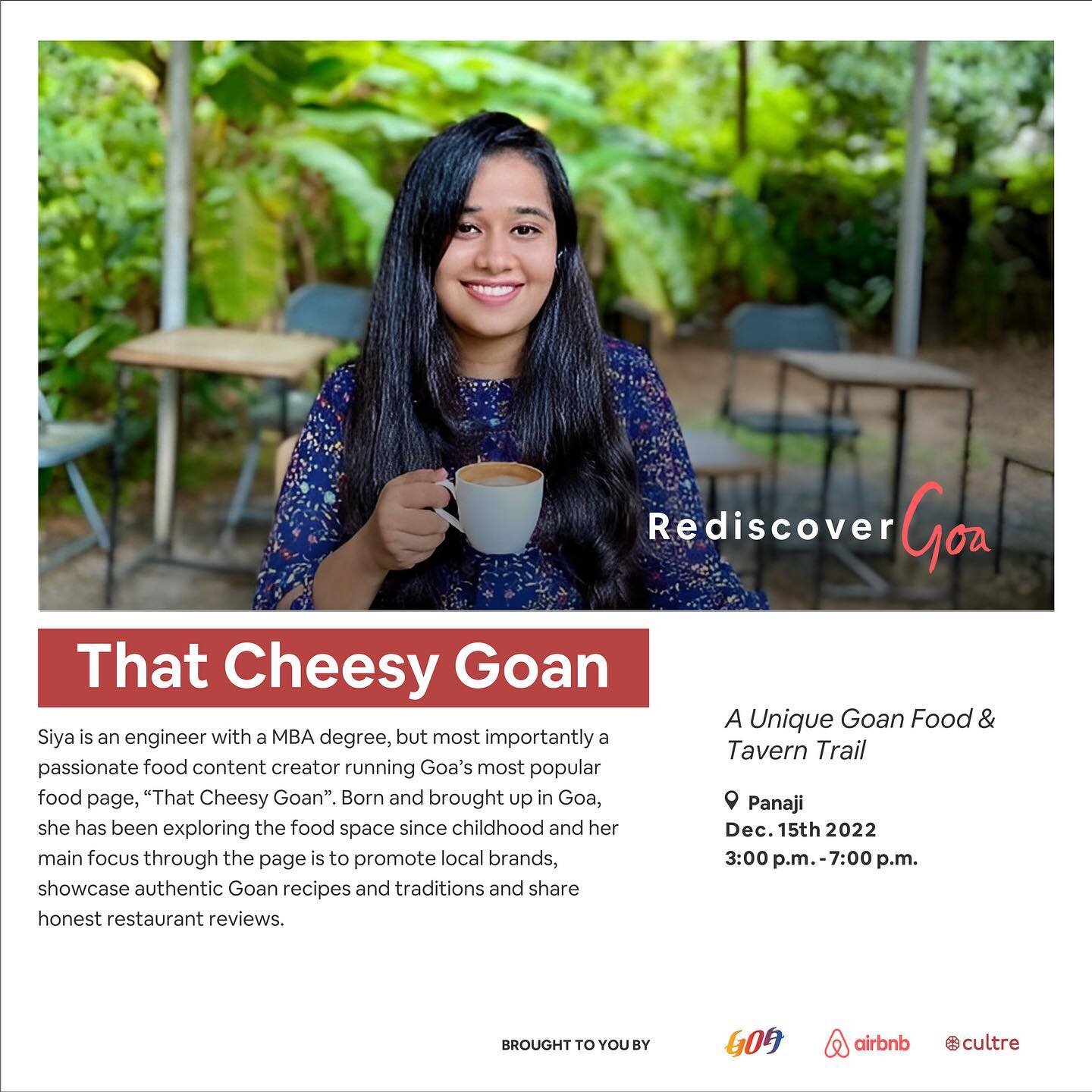#MeetYourHost Siya, an engineer with a MBA degree, is the person behind Goa&rsquo;s most popular food page -  That Cheesy Goan. Born and brought up in Goa, she is a food content creator who focuses on promoting local Goan brands and popularising auth