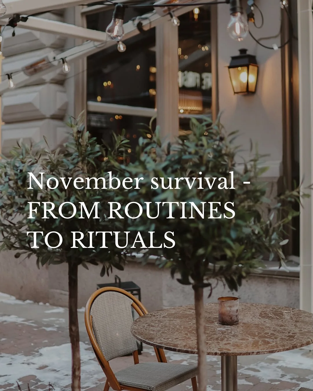 November is here again - challenging my mood, energy and all life choises of living in Finland.

I am a lover of daily and weekly routines, so my way of surviving this dark times is turning them into rituals. 🙏

#november #eventmanagement #luxurylif