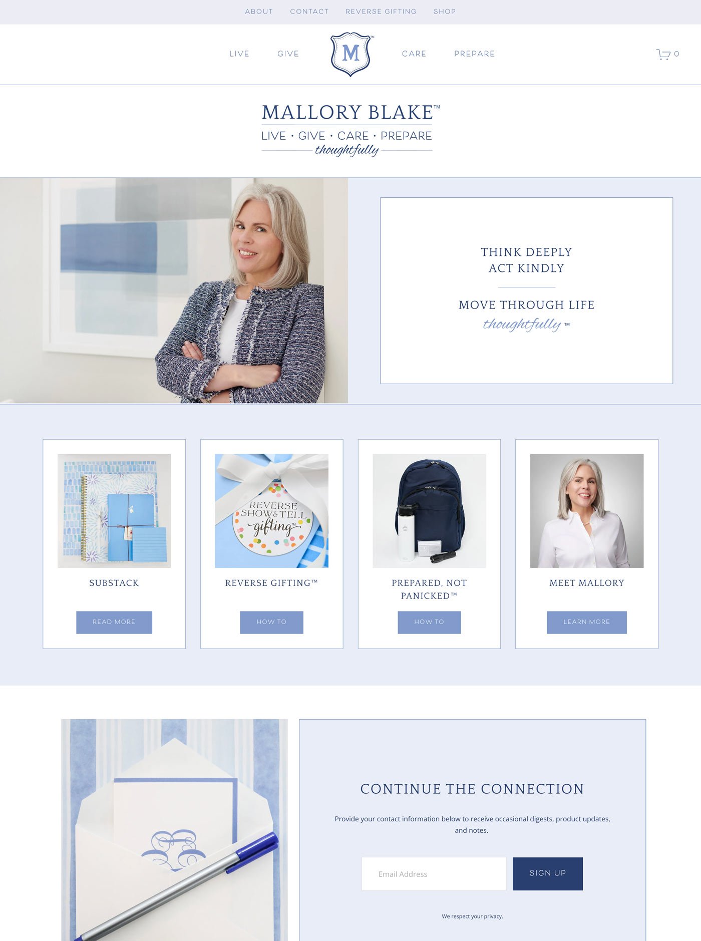 Website homepage for malloryblake.com featuring photography by Nataliya Lalor, Westport Connecticut based brand photographer.