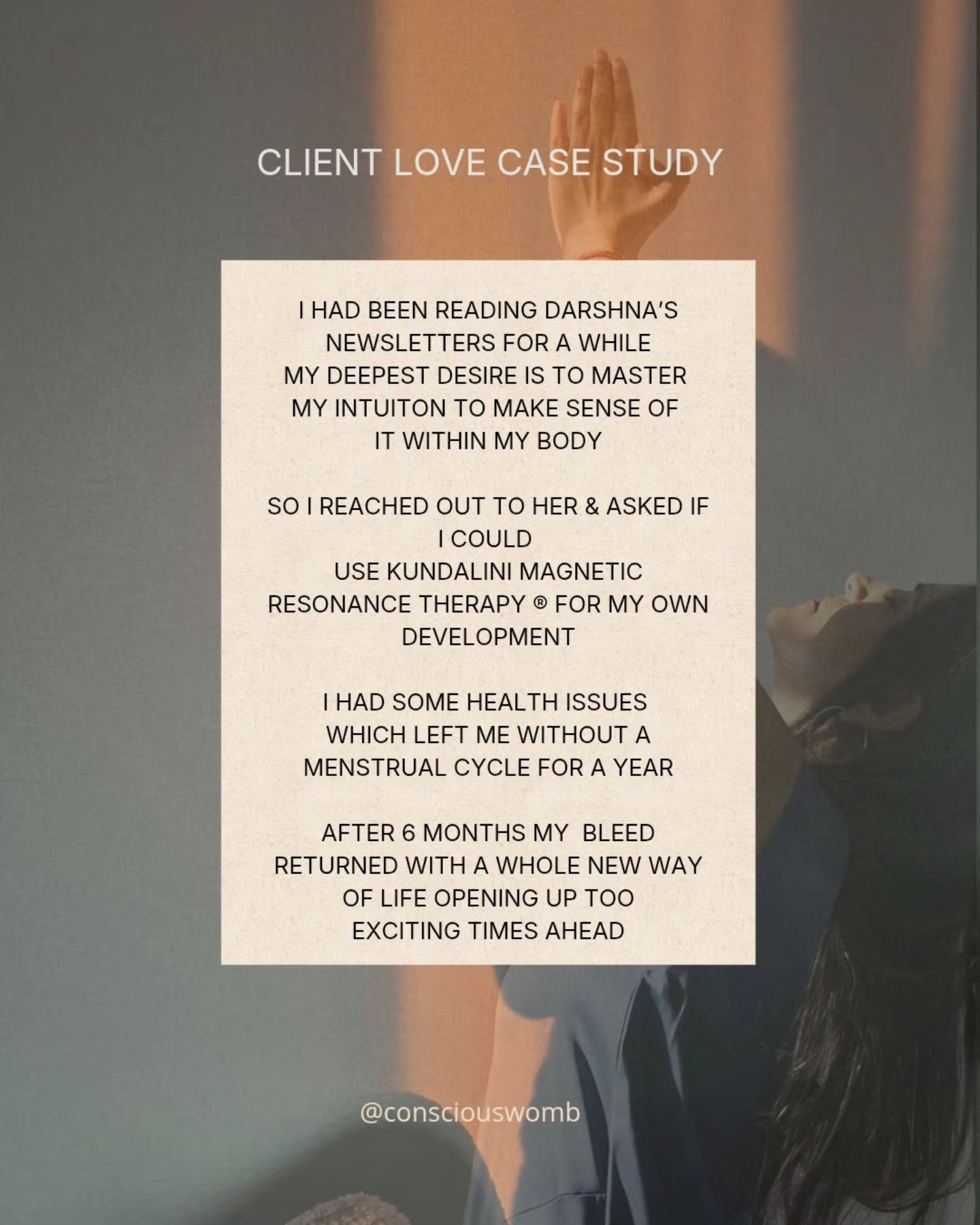 The menstrual cycle is the foundation of a womans health.
Her whole endocrine system is linked to her subtle body. The chakra system.

Kundalini Magnetic Resonance Therapy &reg; is an entrainment science and art of feminine embodiment in coherence wi