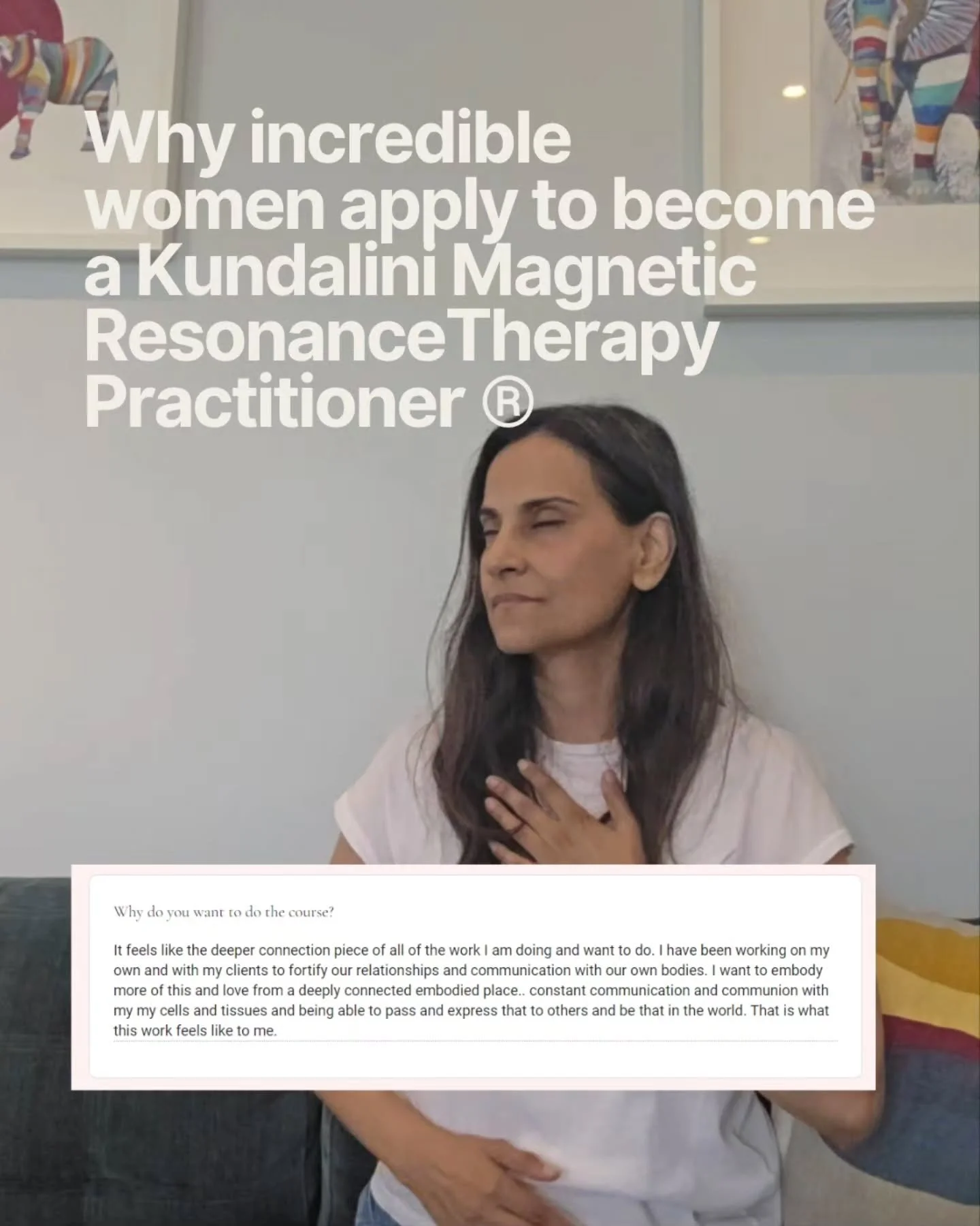 Kundalini Magnetic Resonance Therapy &reg; has a science process called entrainment. Which allows the body to process higher spiritual energy into the physical body via the nervous system. Its magnetic and resonates with the Earths rotations and plan