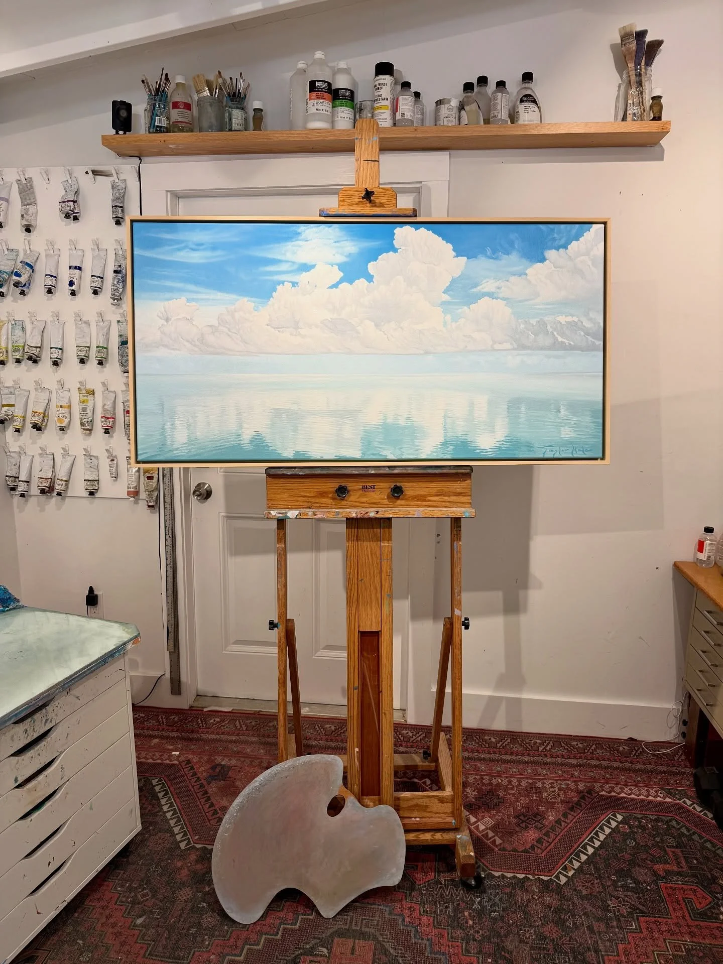 &ldquo;Bayside Mirror&rdquo; will be part of my print release, coming on October 1st.

The Original ➡️ 
A Closeup ➡️ 
Another Closeup ➡️
The Print on Canvas

Do you like it better with the light beige frame or the white frame?