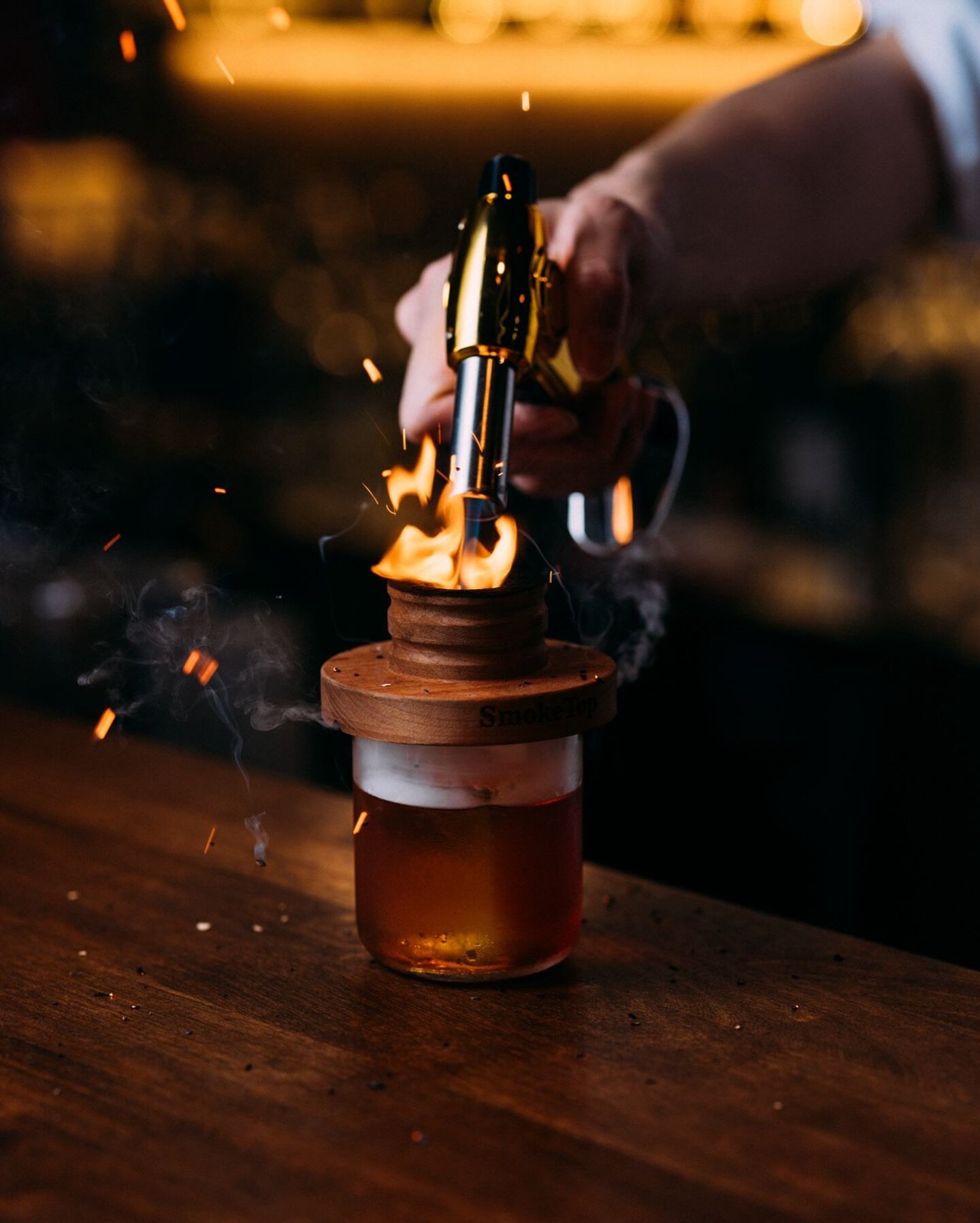 Smoked Apple Old Fashioned is an amazing pairing with our burgers and steaks! #smokedcocktails #cocktails