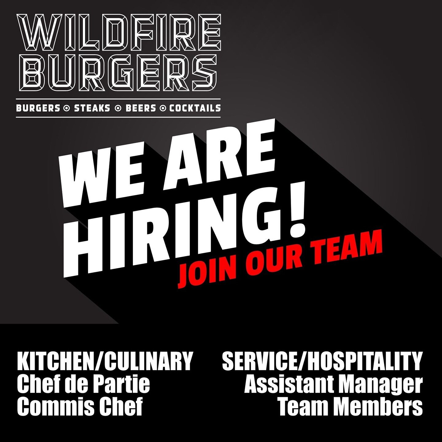 Now Hiring! 

This is no ordinary burger &ldquo;joint&rdquo;. Yes it&rsquo;s casual and fun but we believe in culinary excellence and &ldquo;unreasonable hospitality&rdquo; and as such we are looking for passionate motivated individuals to join us on
