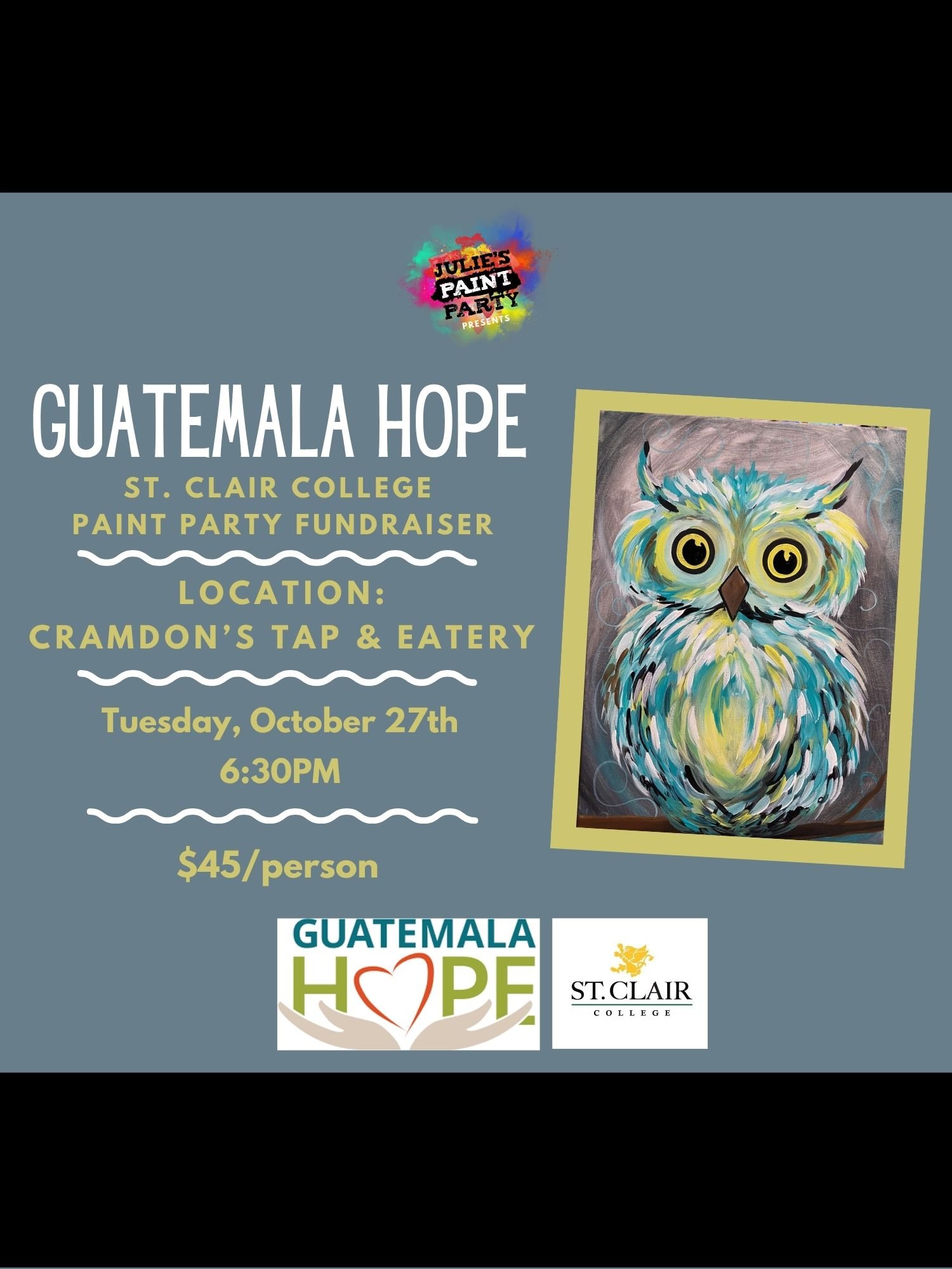 GUATEMALA HOPE PAINT PARTY FUNDRAISER! Tuesday, October 27th @ 6pm