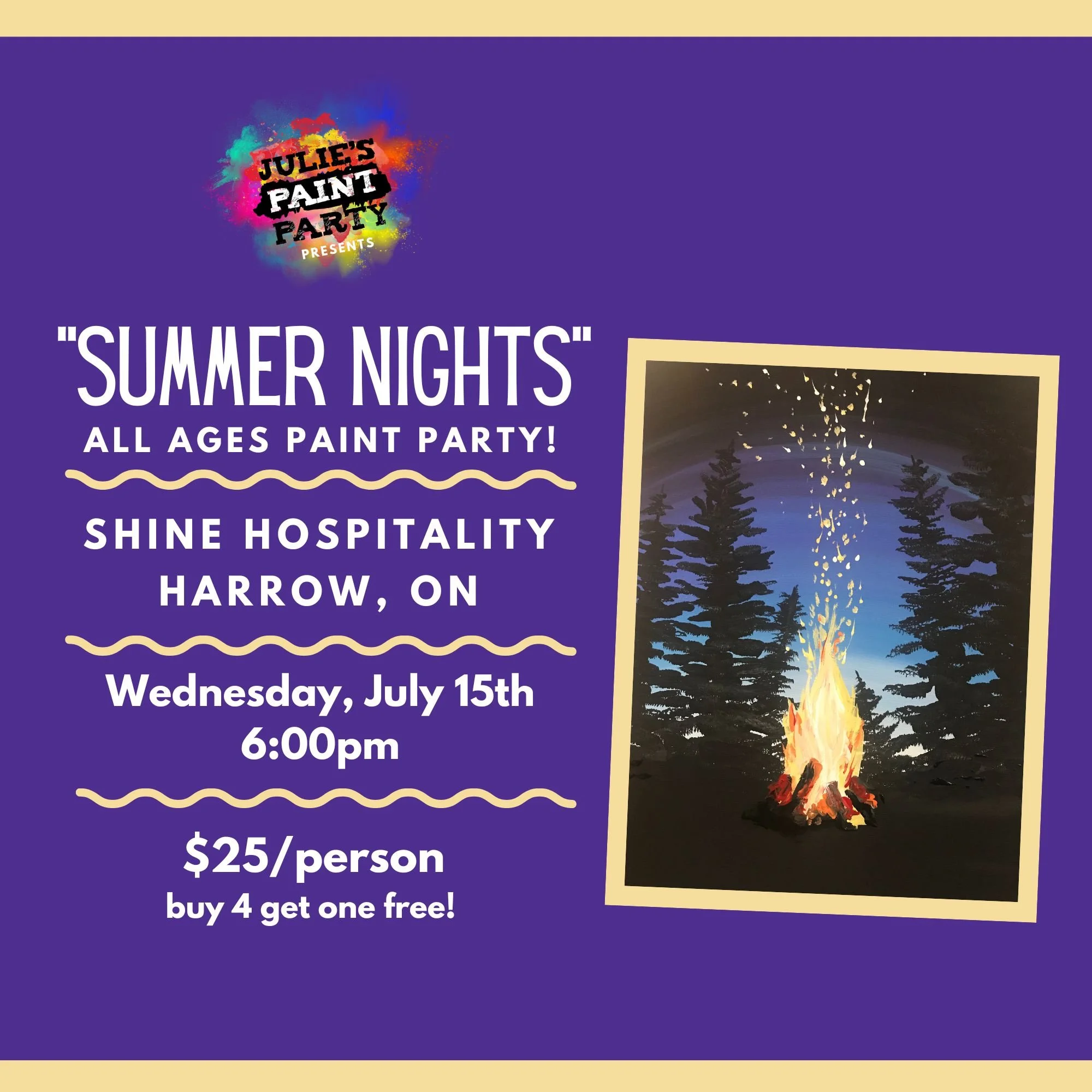 "SUMMER NIGHTS"  ALL AGES Paint Party at SHINE in HARROW! Wednesday, July 15th @6pm
