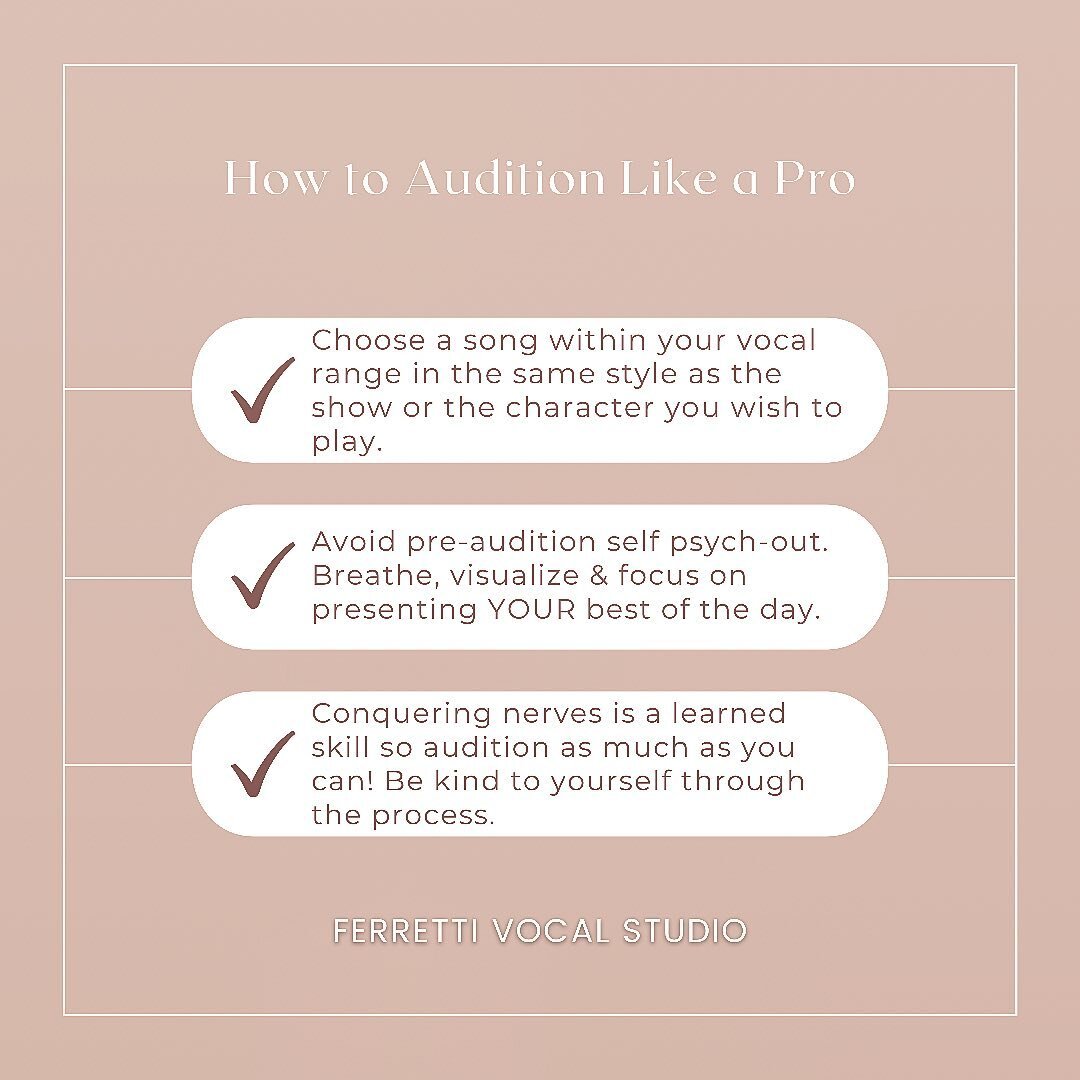 #broadwayisback and so is audition season! The studio is abuzz with 16-32 bar excitement and the all-too familiar audition jitters. 
&bull;
Remember: THERE IS NO PERFECT AUDITION. There, I said it. 
&bull;
Let go of the idea of singing a perfect audi