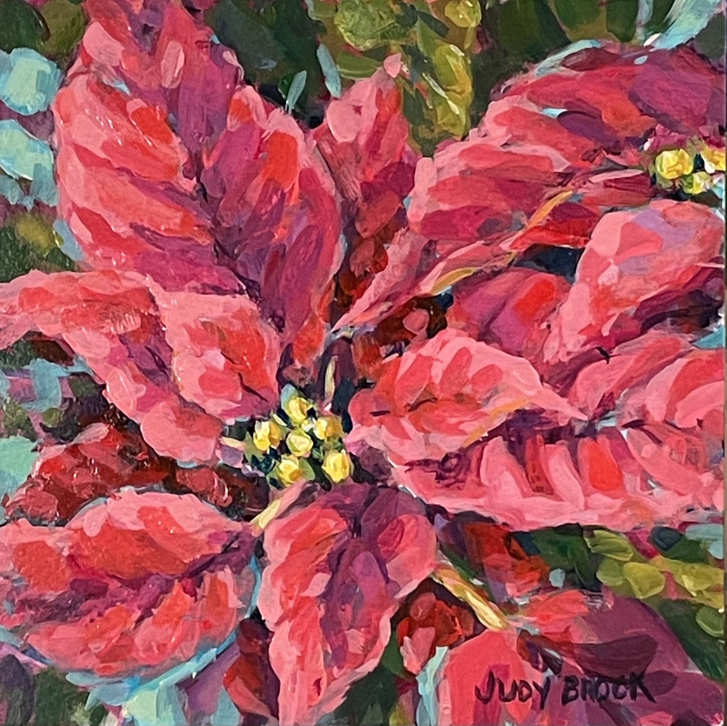 Christmas Poinsettia 6x6 Acrylic on a raised panel
