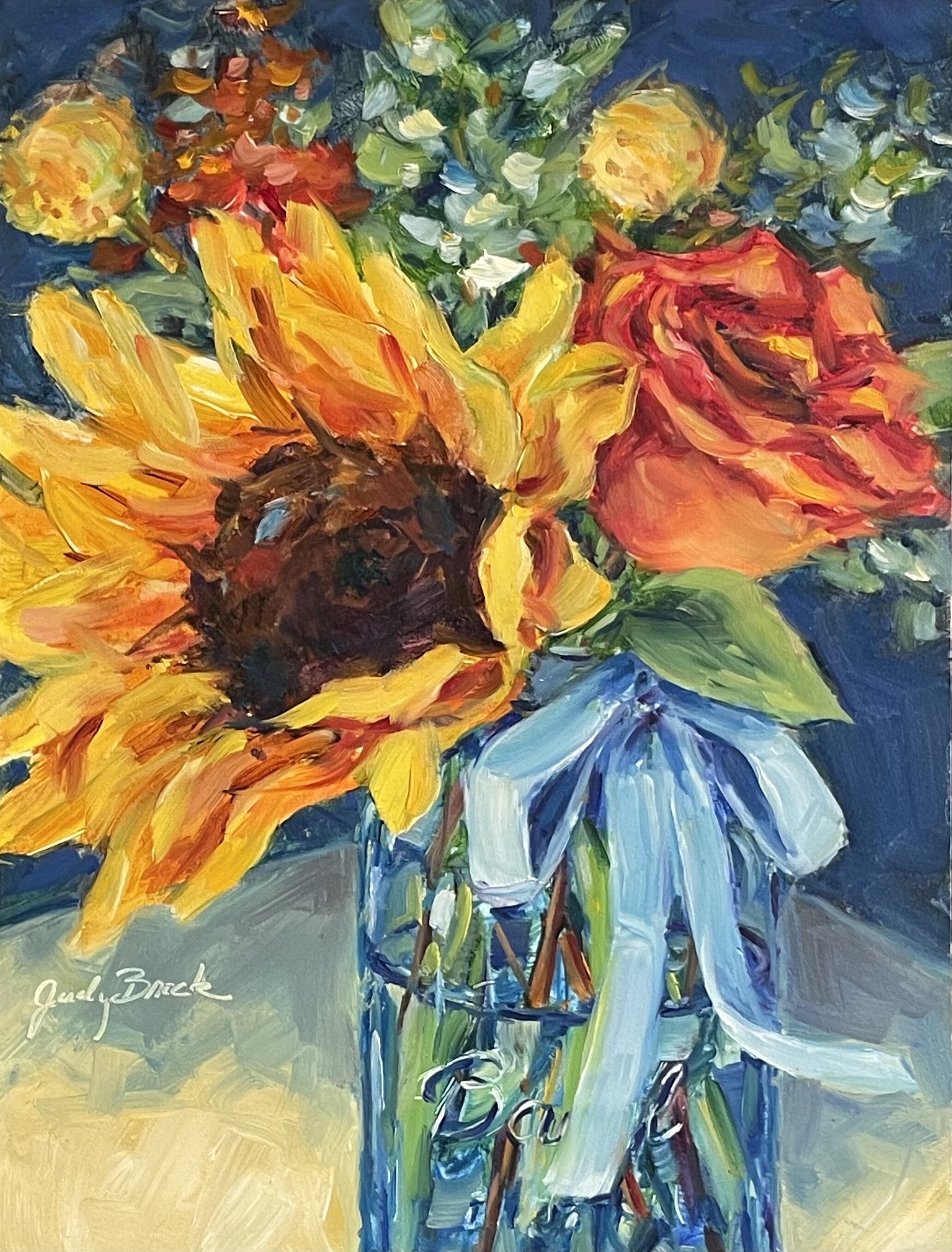 Sunflower with a Blue Ribbon II