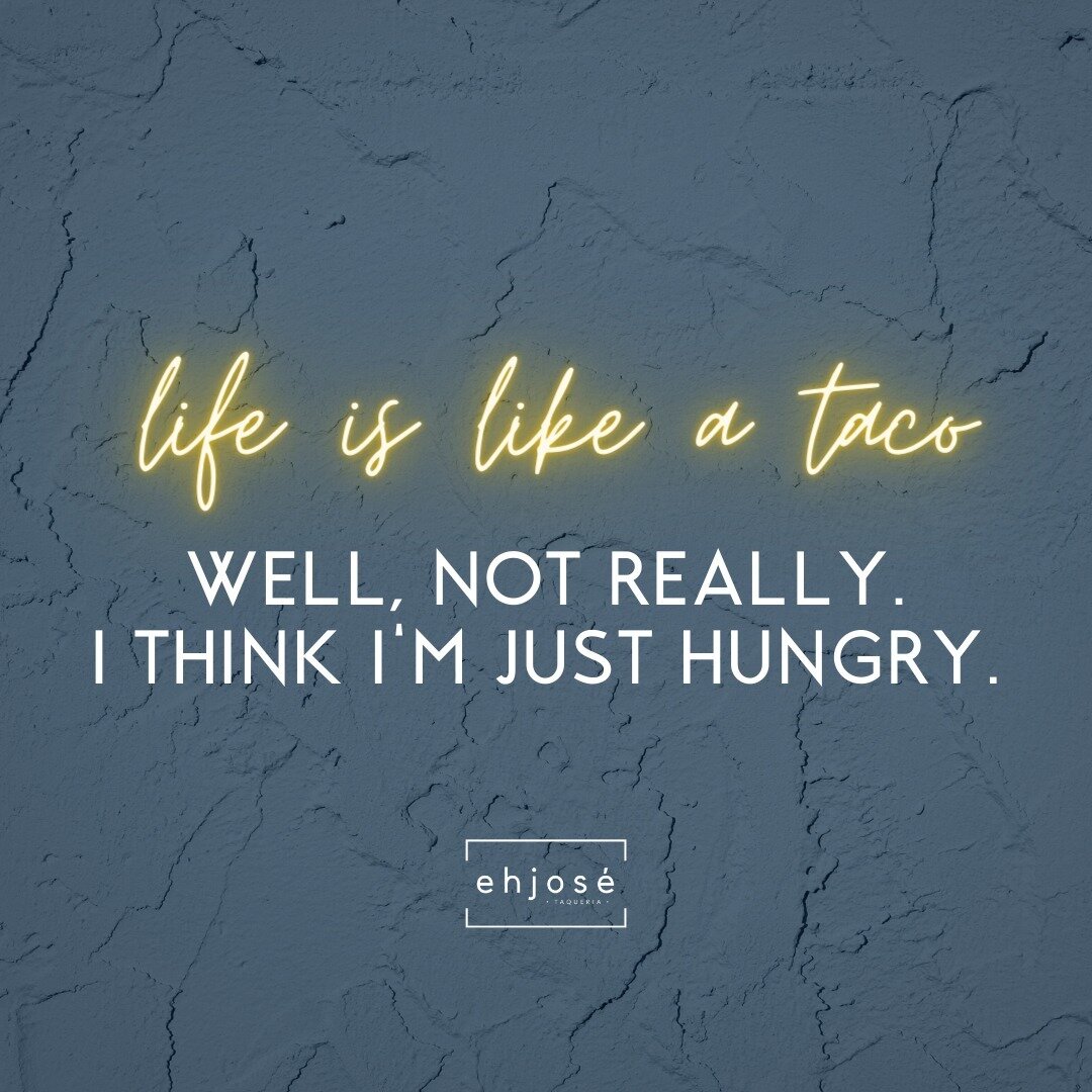 Does this sound like you? Do you get a little hangry sometimes? Happens to the best of us! 🌮⁠
⁠
If you could eat one eh jos&eacute; taco every 👏 single 👏 day 👏, which one would it be? ⁠
⁠
⁠Pastor⁠ | Chorizo⁠ | Bistec⁠ | Tinga⁠ | Carnitas⁠ | Vegan