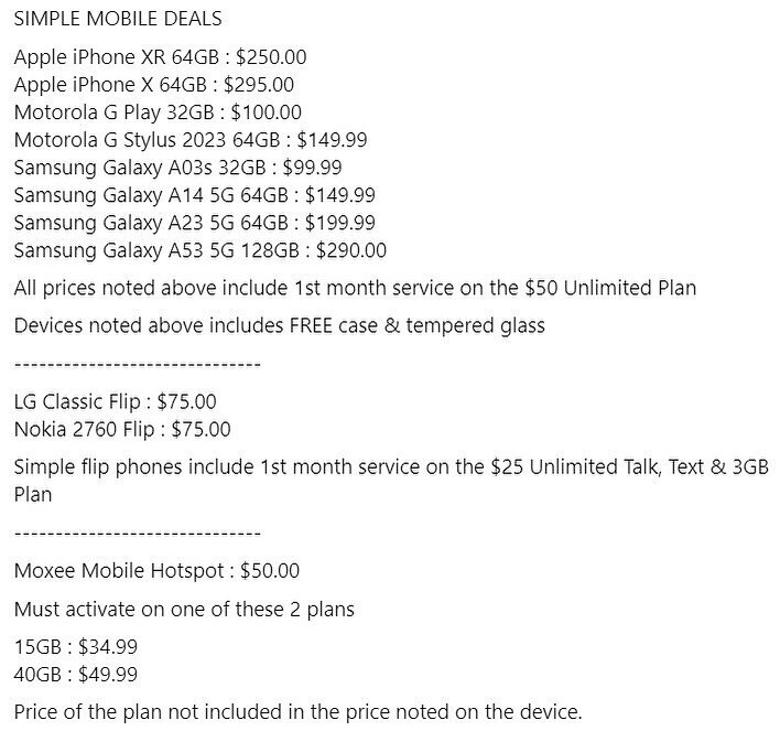Simple Mobile Deals 

- #simplemobile #pioneermobile #prepaid #tfw #tracfone #verizon #totalbyverizon