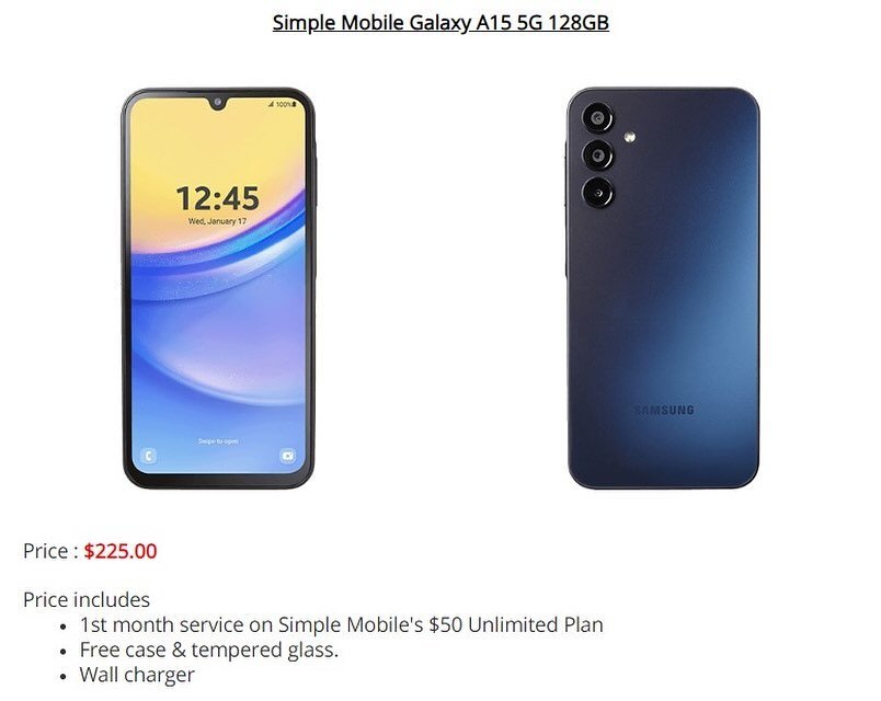 Simple Mobile Samsung Galaxy A15 5G 128GB : $225.00

URL : https://conta.cc/4b7YKmI

Includes 1st month service on the $50 Unlimited plan

Available at
Pioneer Mobile
71 Mt. Vernon Place
Newark NJ 07106
WhatsApp : +19734455194

- #pioneermobile #simp