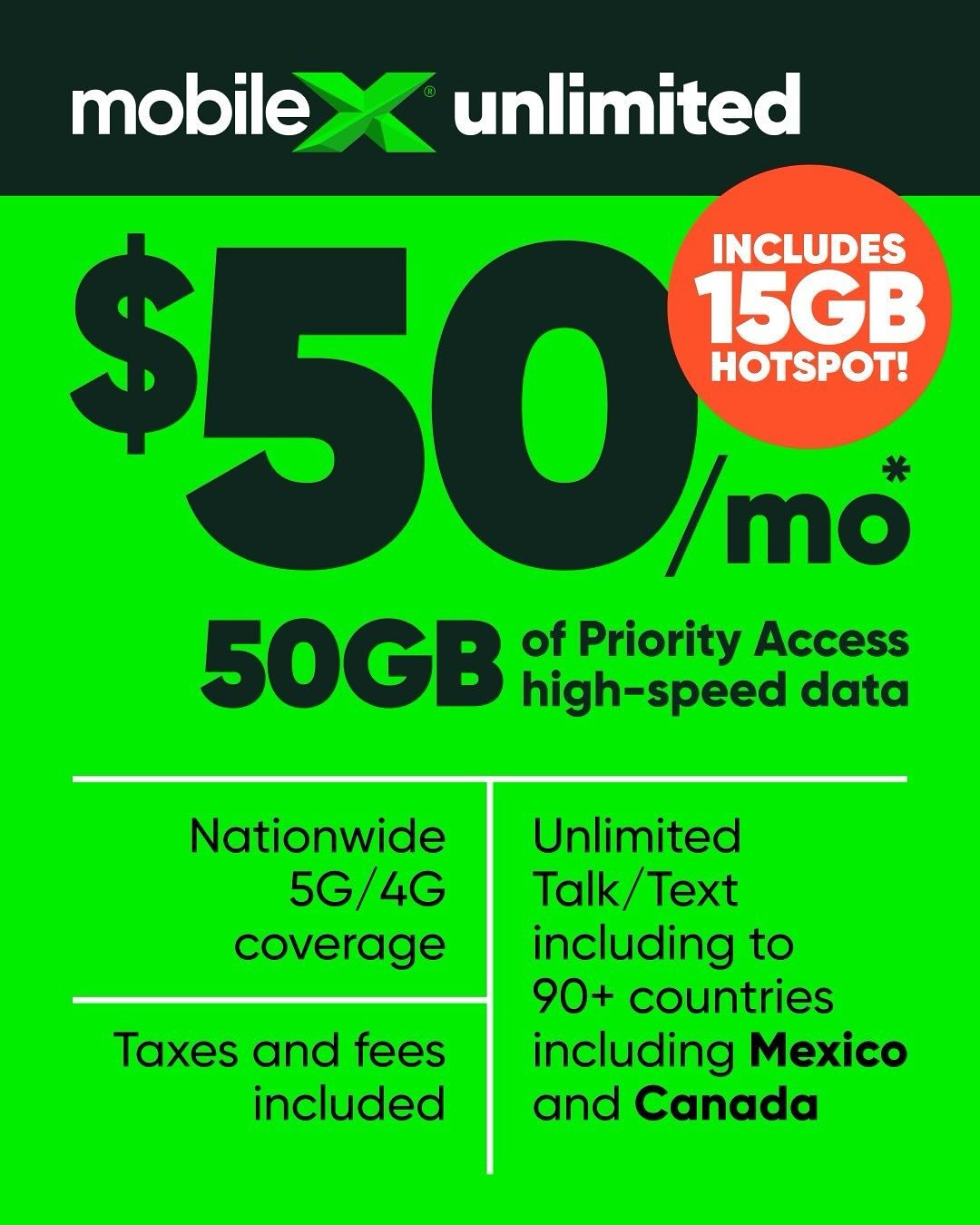 Mobile X Unlimited

URL : https://conta.cc/3RACVnF

$50 Unlimited Plan :
50GB of high-speed data
Unlimited Talk &amp; Text
Call and Text to Mexico &amp; Canada
15GB Mobile hot spot
Unlimited International Talk/Text to 90+ Countries

Moto G Play 2024 