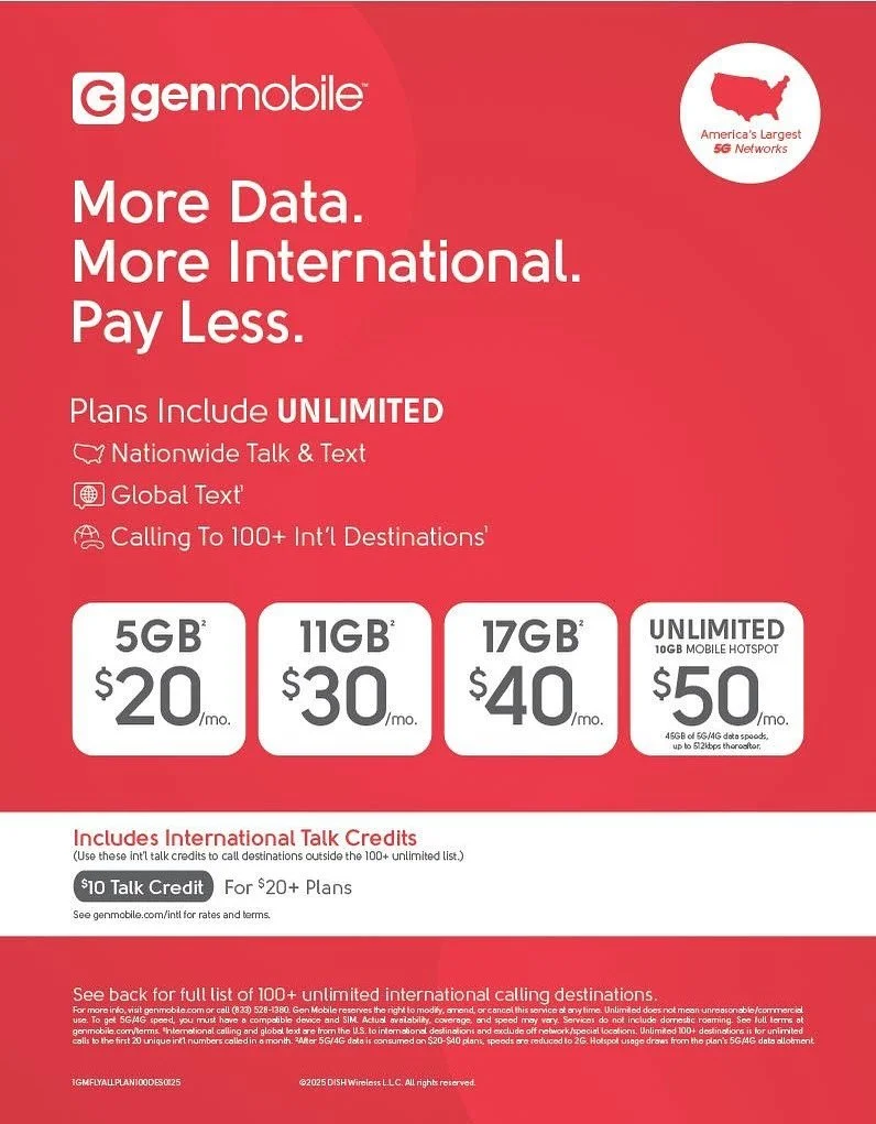 GEN Mobile 

Global Roaming Now Included on All $20+ Plans 

Stay Connected While Traveling in 200+ Destinations

URL : https://conta.cc/4ofpAjm 

International roaming available in Cambodia, China, Hong Kong, Japan, Laos, S. Korea, Taiwan, Thailand,