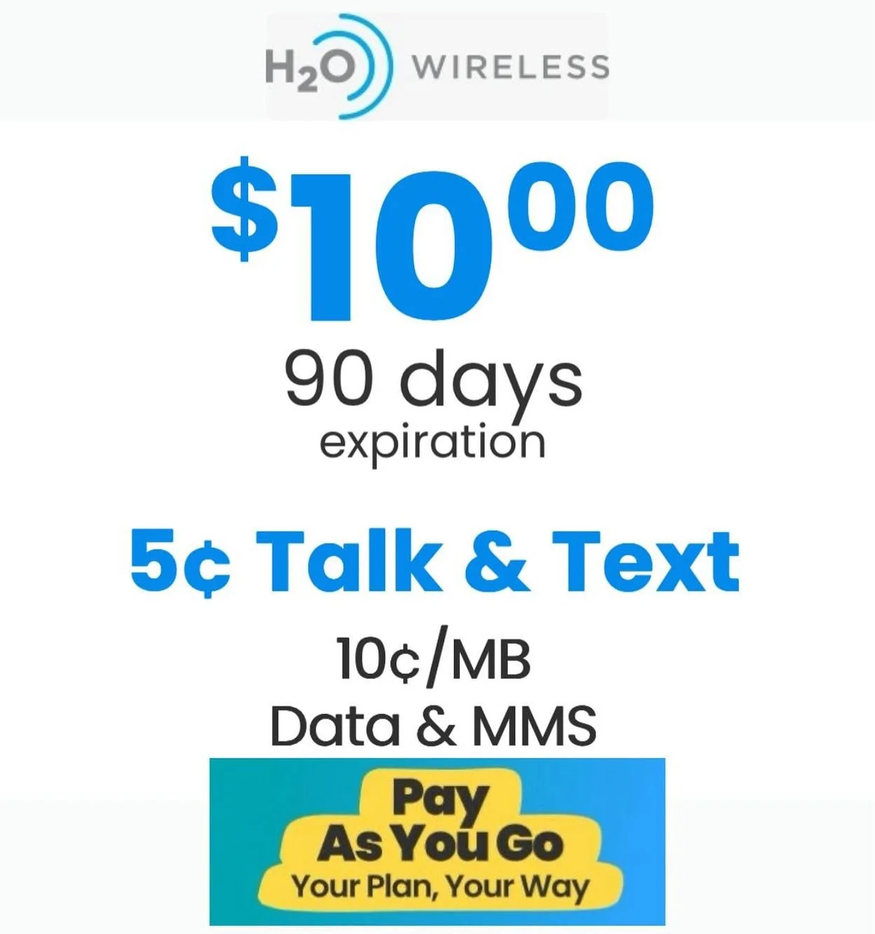 H2O Wireless PAYGO 

Available in physical and esim 

Contact us to place an order 

#h2owireless #paygo #payasyougo #2fa #china #hongkong #taiwan #thailand #southkorea #wechat #kakao #travel #tourism #esim