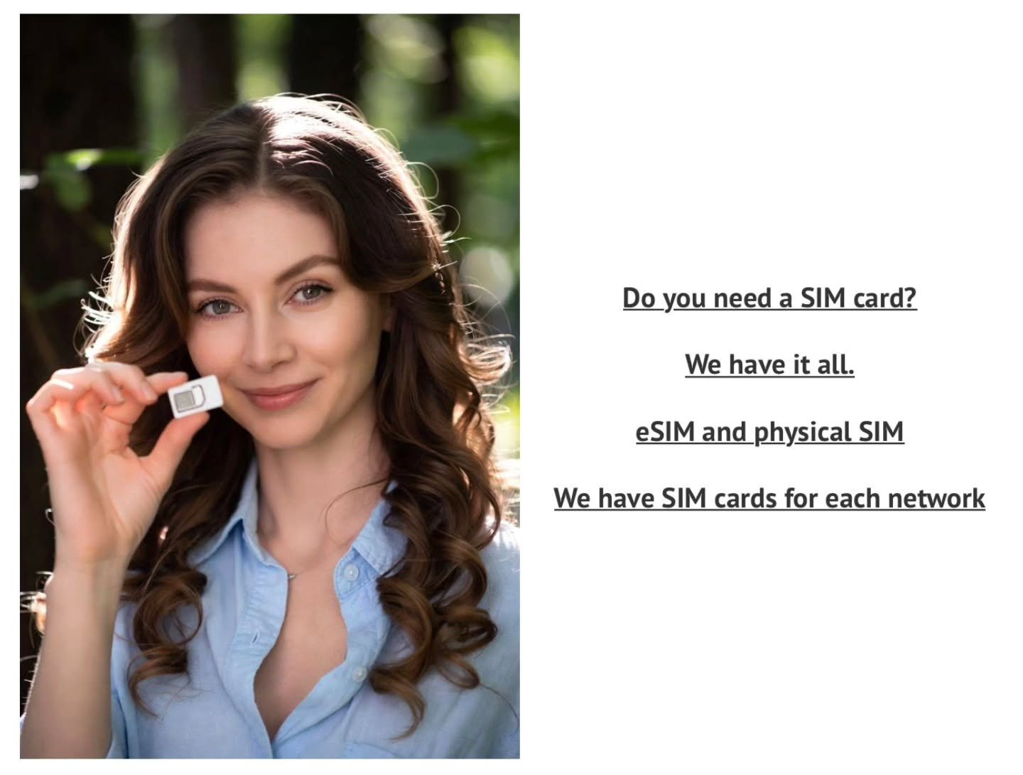 Do you need a SIM card?

We have it all.

eSIM and physical SIM

We have SIM cards for each network

#pioneermobile #esim #simcard #travel