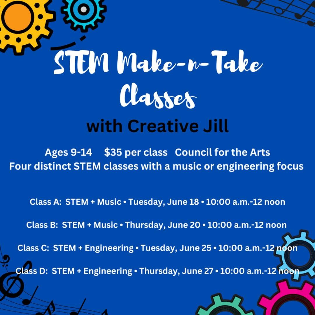 New Classes with Creative Jill for ages 9-14
4 STEM classes 
Tuesdays, June 18 &amp; 25 &amp; Thursdays June 20 &amp; 27 10-12
Afternoon Summer Camps
Tuesday-Fridays 1-3 pm 
August 6-9 - Robots+Technology Camp
August 13-16 - Video+Animation Camp
Sign
