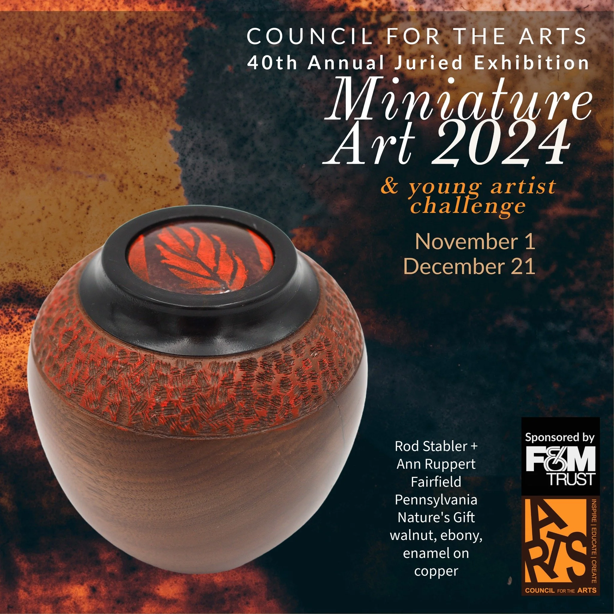 Miniature Art at CFTA
View miniature paintings and sculptures from across the country. 
Miniature art is fine original art done on a small scale.
These tiny wonders are a delight to see. 
Magnifying glasses provided.
40th Annual National Juried Minia