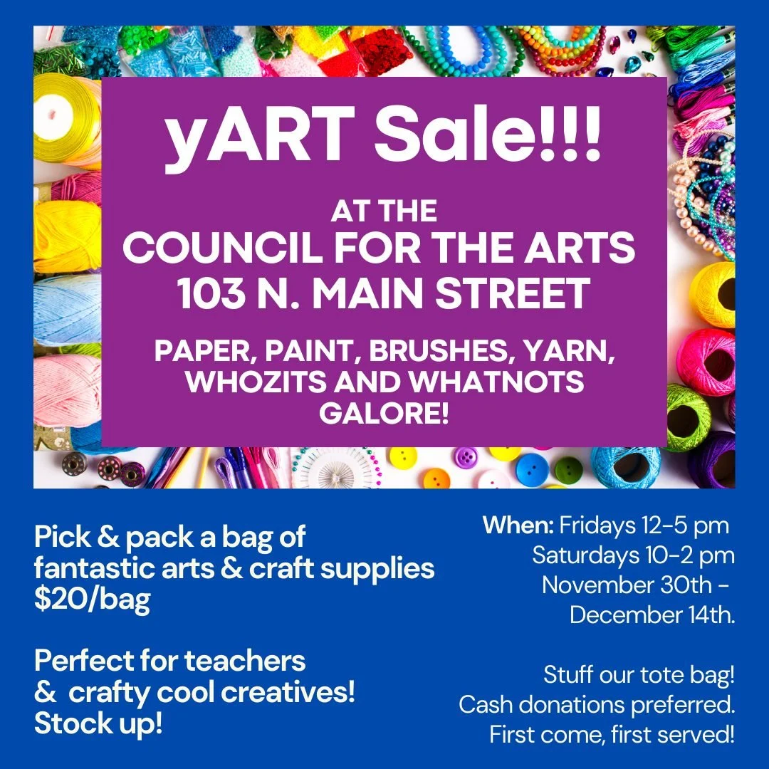 yART sale at CFTA
Downtown Business Council of Chambersburg's Cocoa Crawl - Friday 12-8
Brussel's Cafe's Christmas Market - Saturday 10-2
Until December 14th or we run out of stuff!
Pick &amp; pack a bag of fantastic art supplies for $20 donation
Per