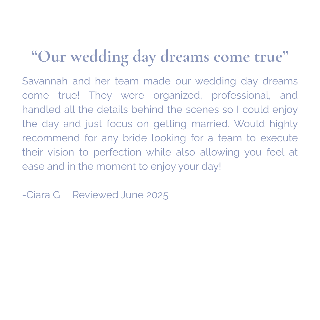 Customer review for a wedding planning service with a quote and testimonial.