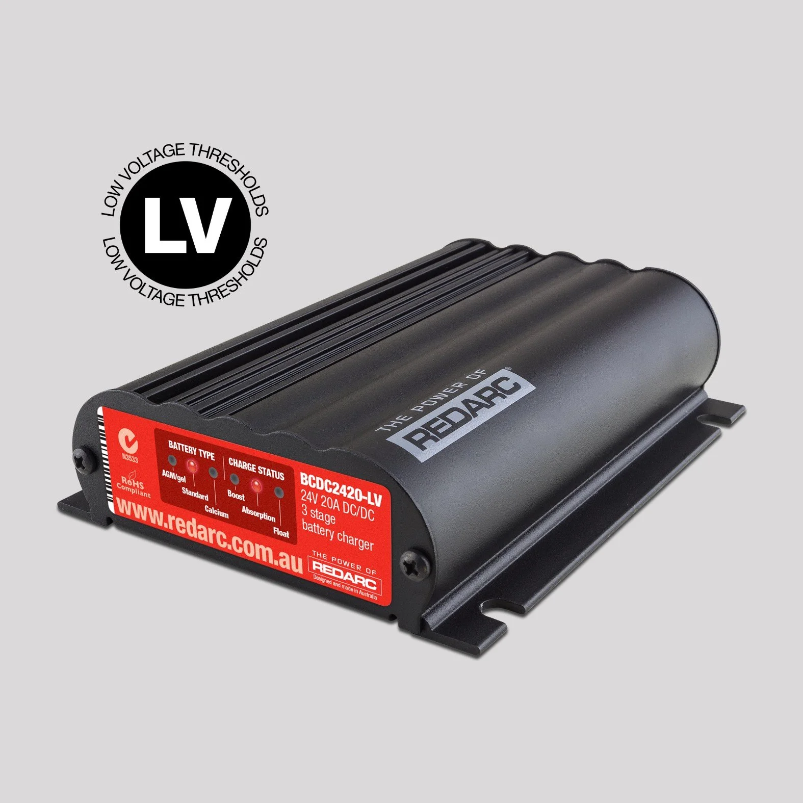 REDARC 24V 20A DC-DC 3 Stage Battery Charger with MPPT Solar – Low Voltage Alternator (BCDC2420-LV)