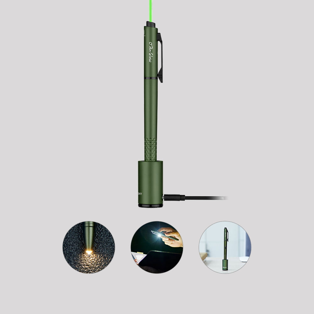 Olight O'Pen Glow Penlight – OD Green with charging base
