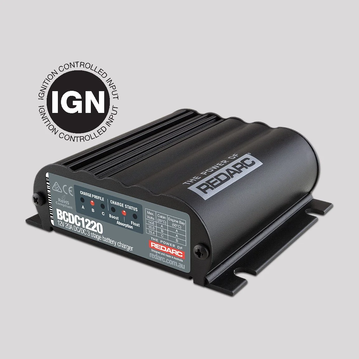 REDARC 12V 20A DC-DC 3 Stage Battery Charger (Ignition Control) (BCDC1220-IGN)