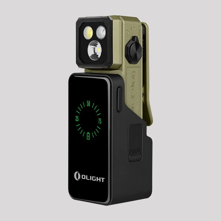 Olight Oclip 2 Ultra Clip Flashlight – Olive Green, Premium with charging dock