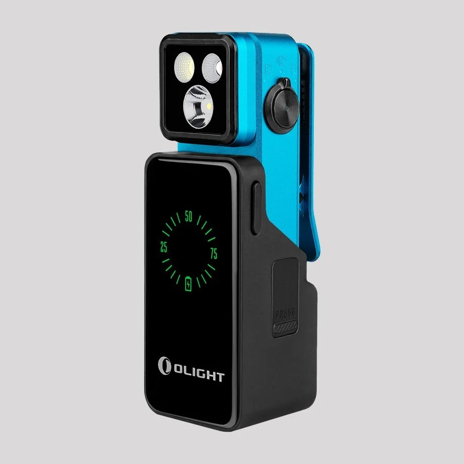Olight Oclip 2 Pro Clip Flashlight – Tidal Blue, Premium with charging dock