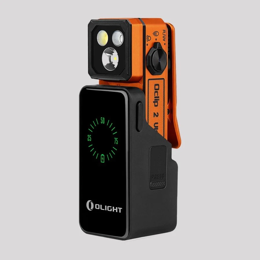 Olight Oclip 2 Ultra Clip Flashlight – Onyx Orange, Premium with charging dock