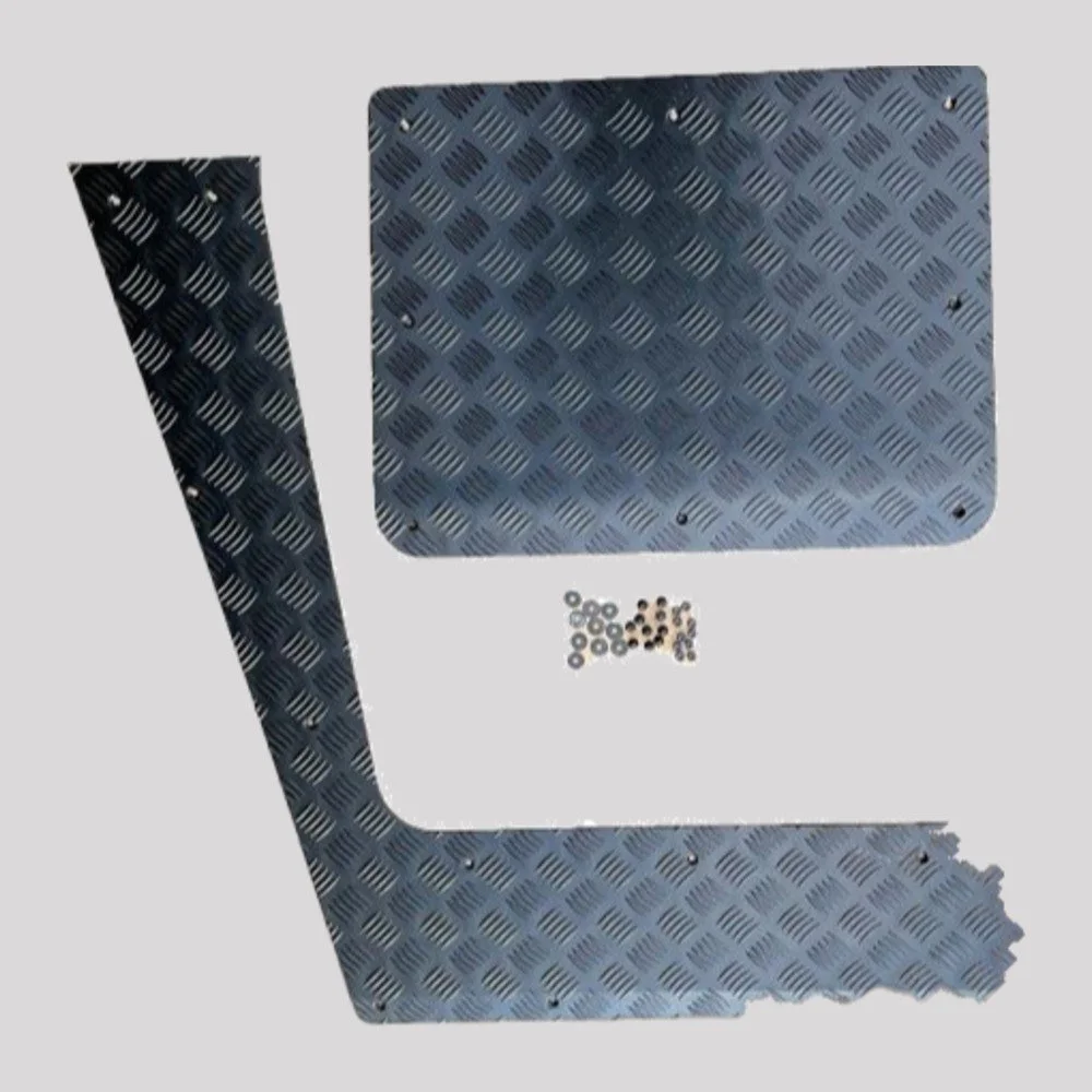 Defender Puma Chequer Plate Bonnet Protector with Countersunk Stainless Fittings – 2mm, Black powder coated / 3mm, Black powder coated – DDS Metals