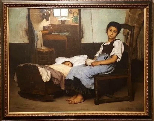 Some people make art; others become the art. 😜 Swipe to see Miss Jessica and Bailey&rsquo;s reenactment of our painting of the week, Little Mother!

Little Mother is by American oil painter Charles Sprague Pearce (1851-1914). One of the original titles of this painting was Repose, and it was exhibited in Munich, Germany in 1883. Pearce drew a picture of the painting for an article in &ldquo;The Art Amateur&rdquo; magazine in 1883. The caption read &ldquo;Bebe et Su Sour-Souvenir du Mide,&rdquo; which translates to &ldquo;Baby and Sister-Memory of Midi.&rdquo; #arthistory #oilpainting #19thcentury #artmuseum #ziglerartmuseum