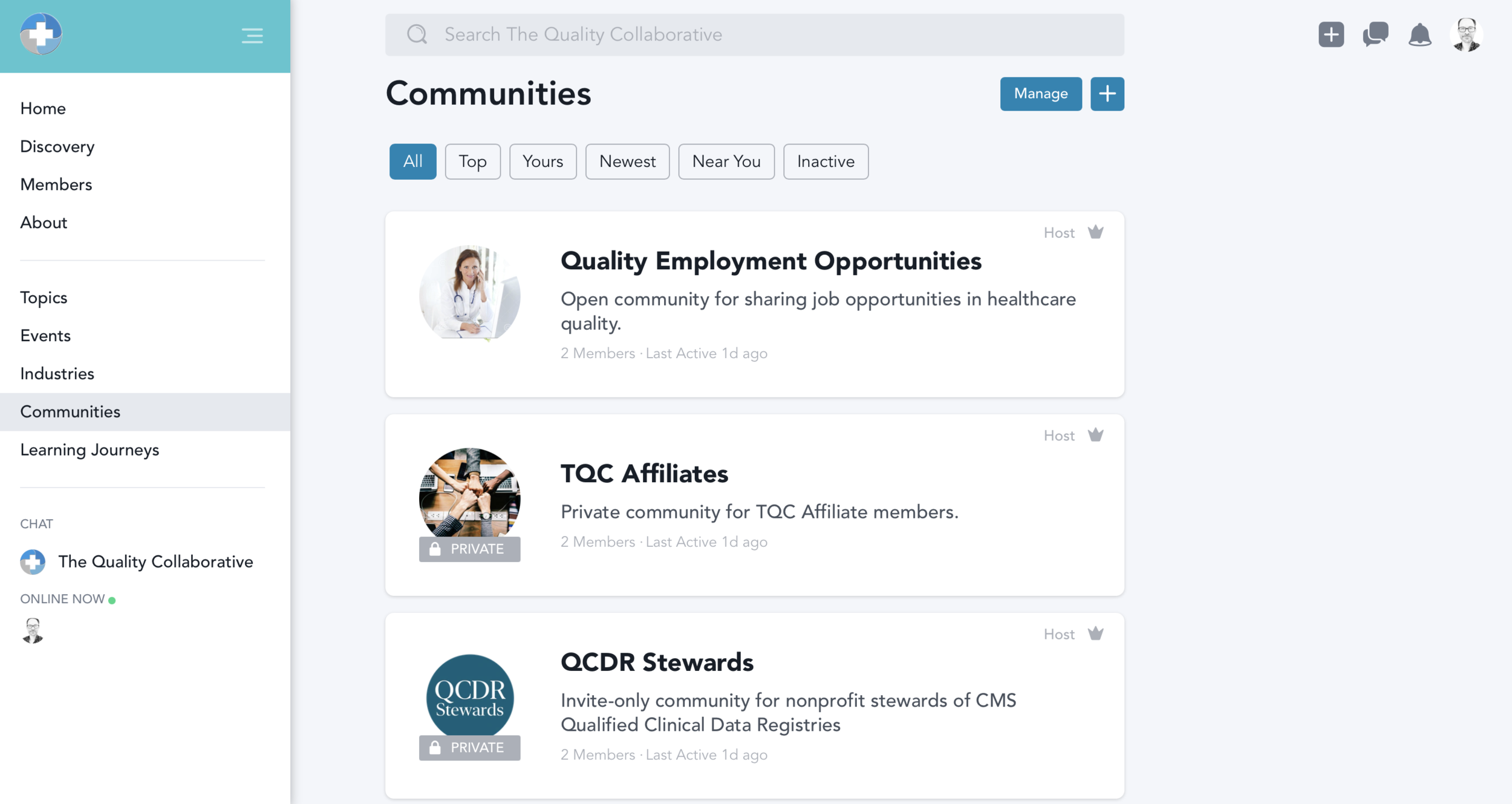 Public and member-only communities for interest areas, professions, locations, and more