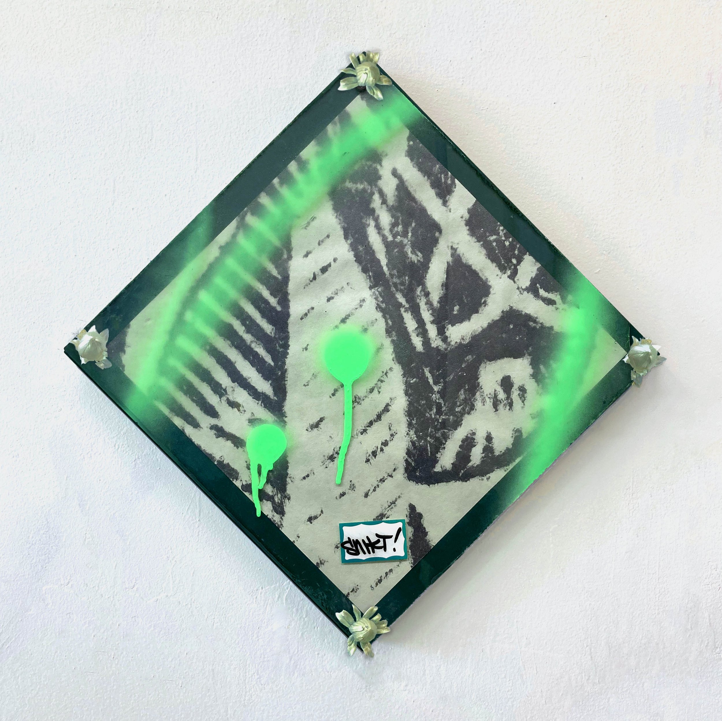 FTM (40.720579, -74.003171) - Green Bill Board, 2020, 14 x14 inches.