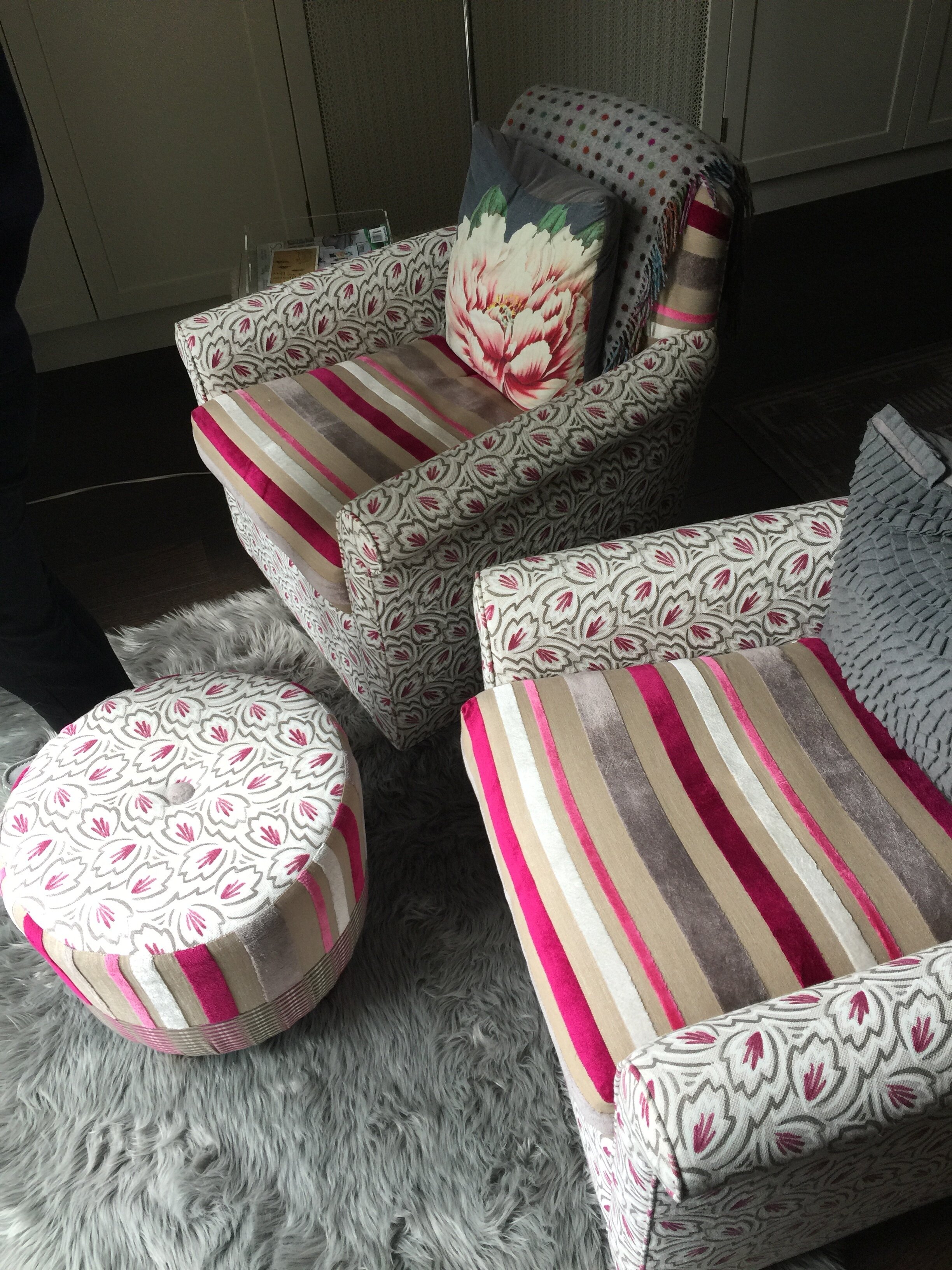  Custom furniture like swivels with sassy fabrics. 