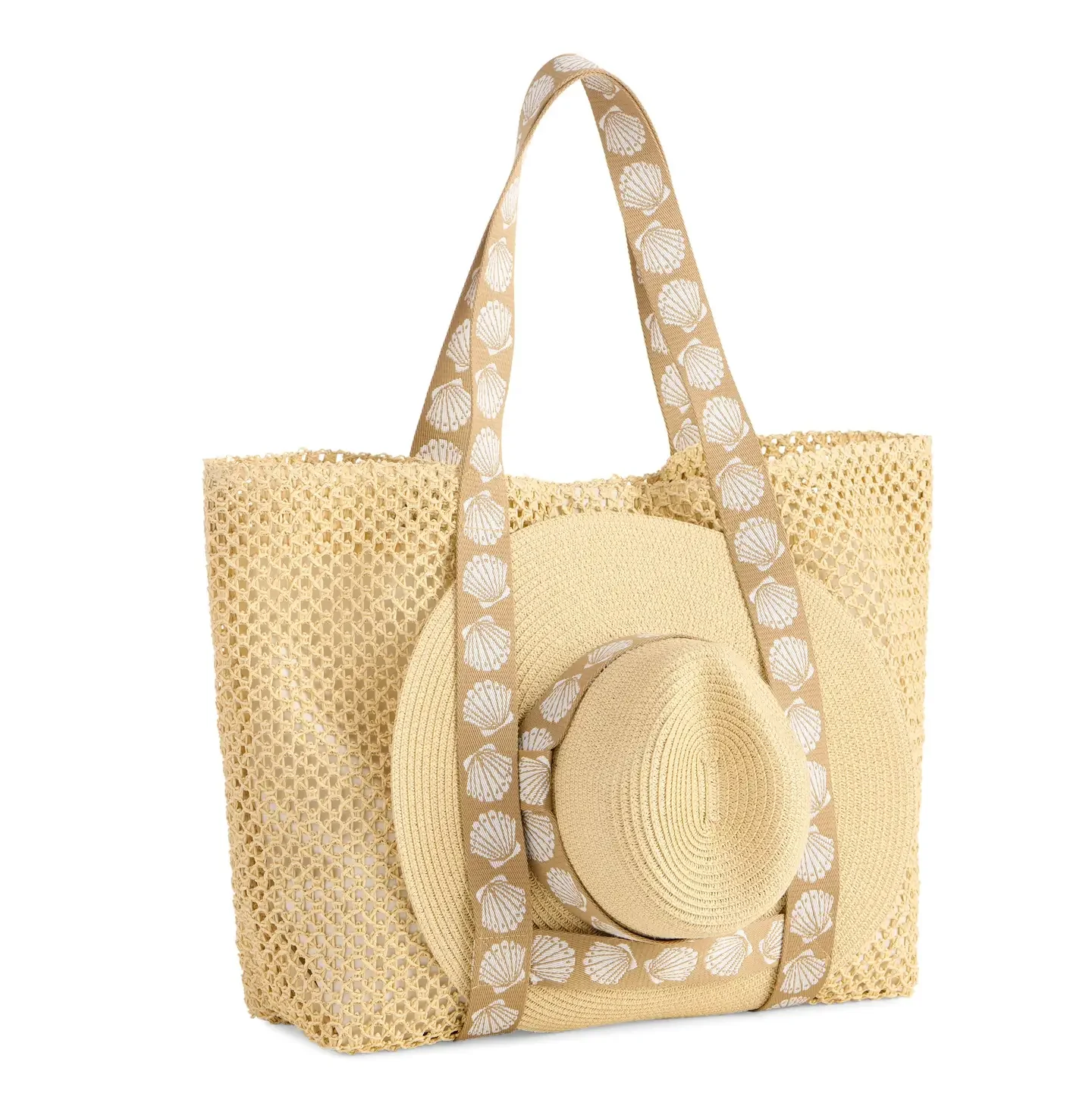 Shelly Tote and Hat Set,Tan