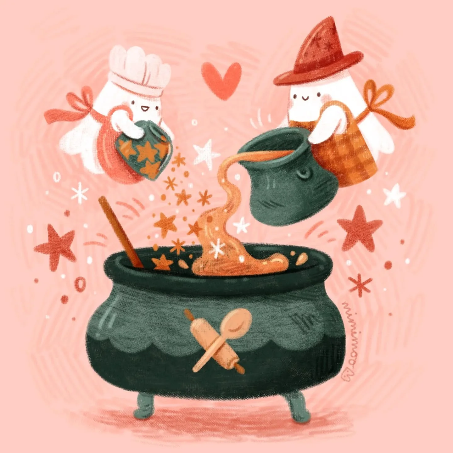 These two are baking some magic ✨ This is the second prompt for #TheSpookyArtistChallenge 'cute and witchy baking' - I think ghosts can be witches too, right? 👻

I'm having fun co-hosting this challenge with @dakshagiri 💖

Brushes I used (from my b