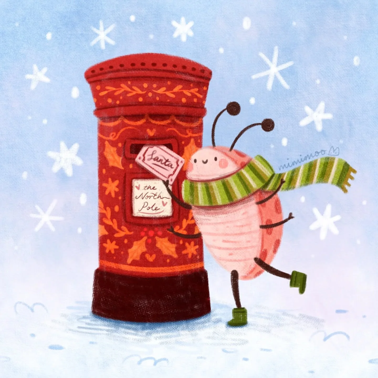 This little guy is so excited to post a letter to Santa - hopefully it arrives at the North Pole in time!

I had the nicest time drawing this illustration in Procreate this afternoon while watching a Christmas movie - absolute bliss 🎄💖

I used my g