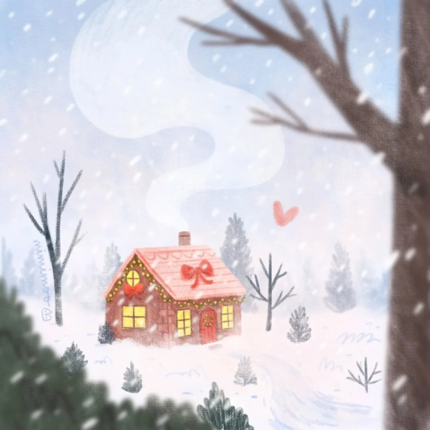 Who would like to spend the afternoon making ornaments in this Christmas cottage? 🙋&zwj;♀️🎄🎀

Had fun playing with some blur effects today which I don't use very often! I think I like it for the falling snow ❄️

Brushes I used (from my brush packs