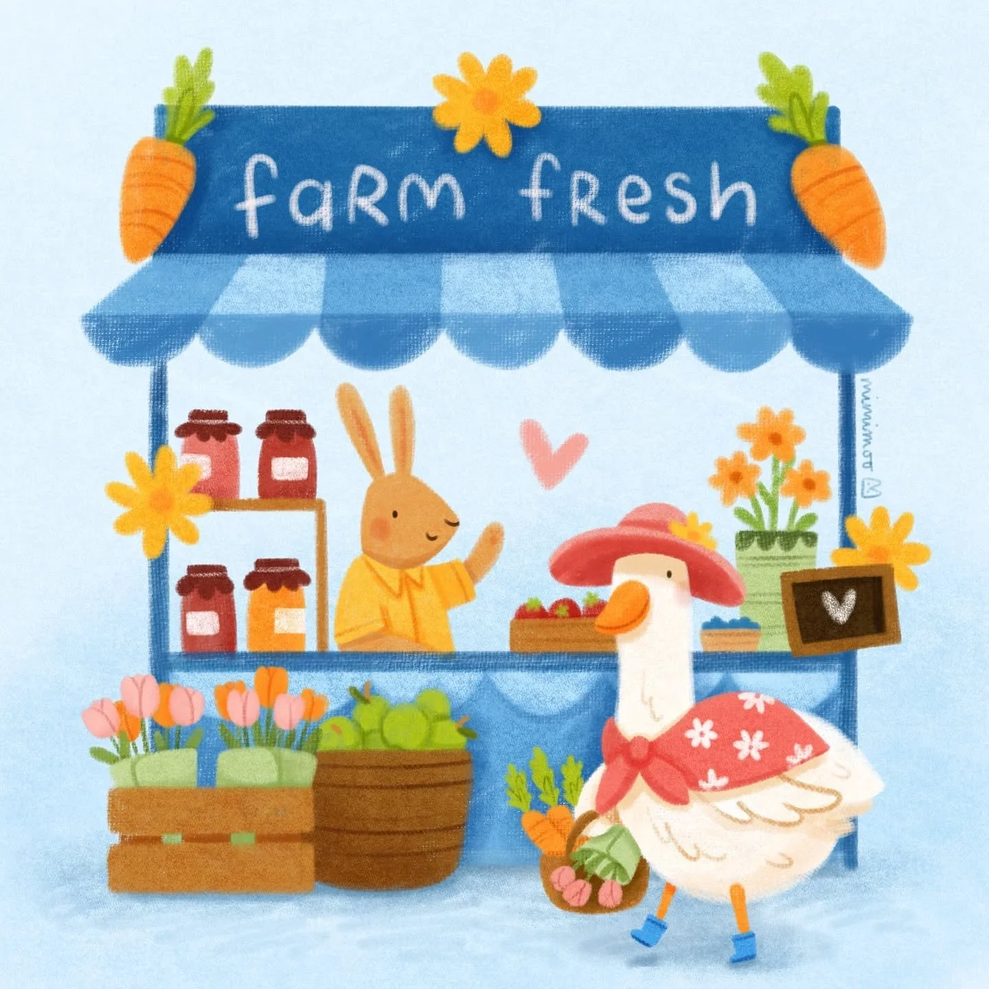 Should we buy the raspberry jam or the apricot jam from this friendly farmer? 😋

I recently shared a sketch for this duck character in a reel and asked for suggestions of where to draw them and three people all suggested a market - such a cute idea!