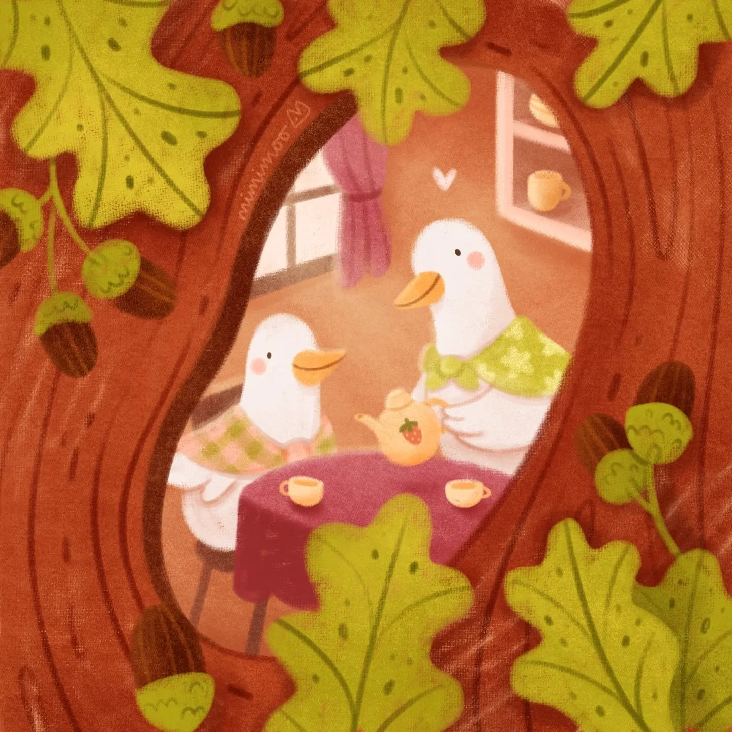 Afternoon tea in an oak tree 💖 Drew these cuties last week for my Patreon community, join us over there to see more of the process!

Drawn in Procreate with three brushes (from my brush packs):
🌿 Soft Canvas Pencil for sketching, colouring in shape