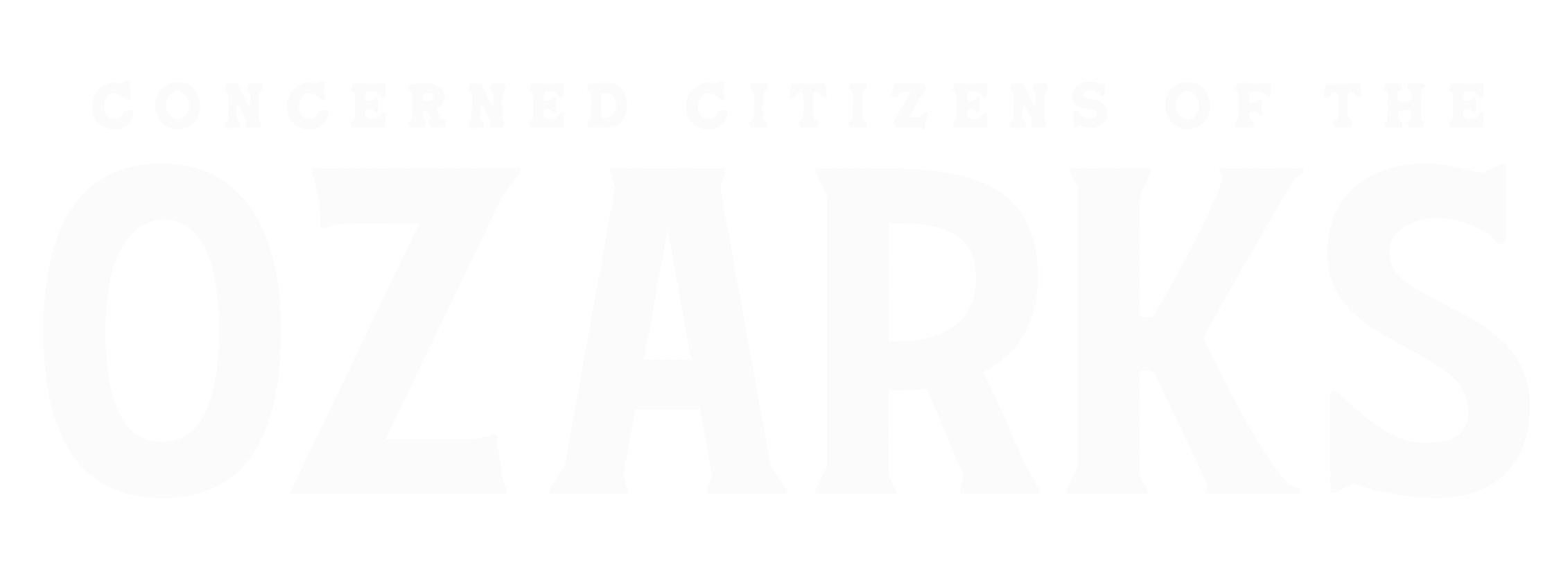Black and white poster with the text ‘Concerned Citizens of the Ozarks’ in bold letters.