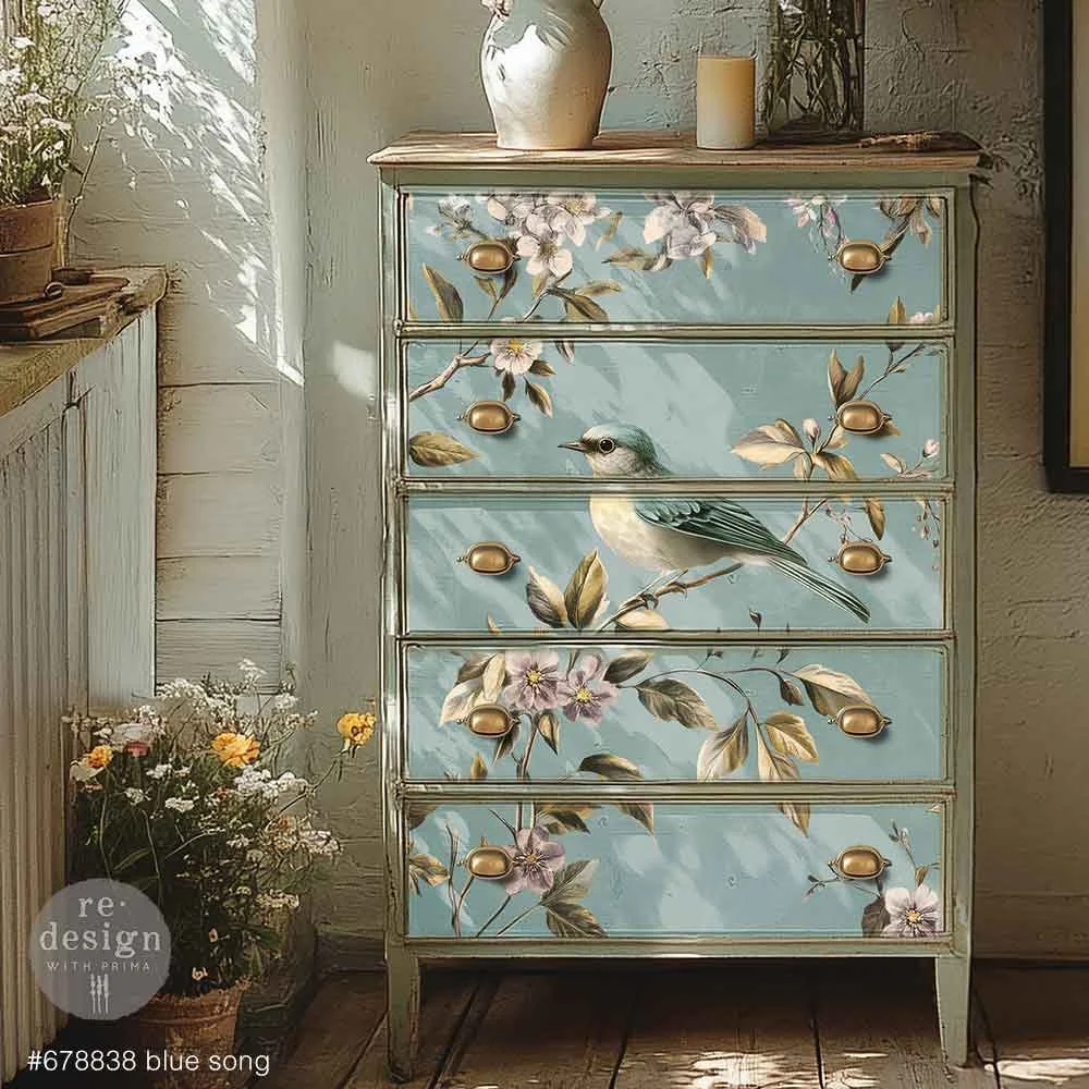 Blue Song Decoupage Fiber Paper Furniture Sample