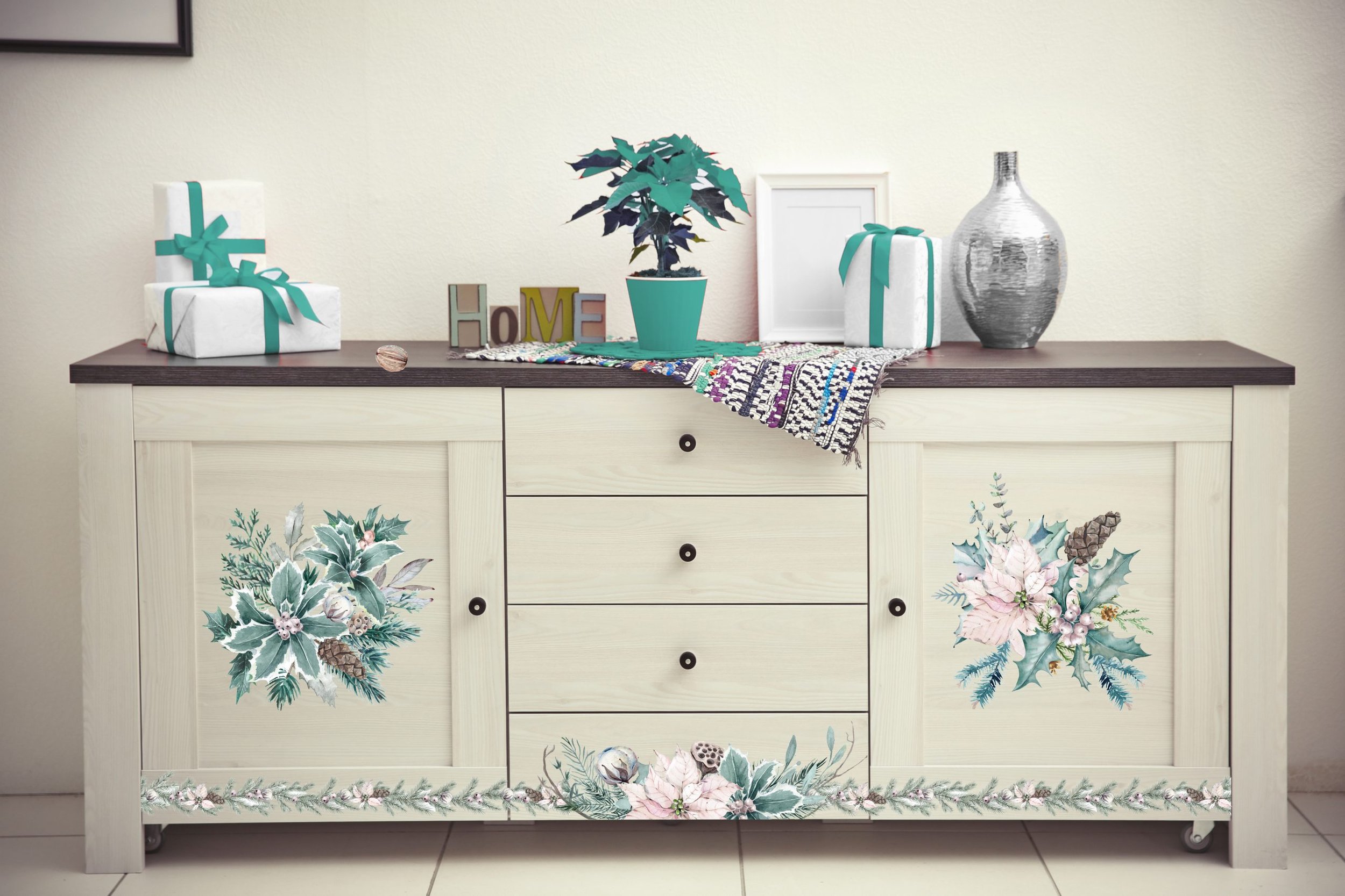 Furniture Sample with Evergreen Florals Large Decor Transfer