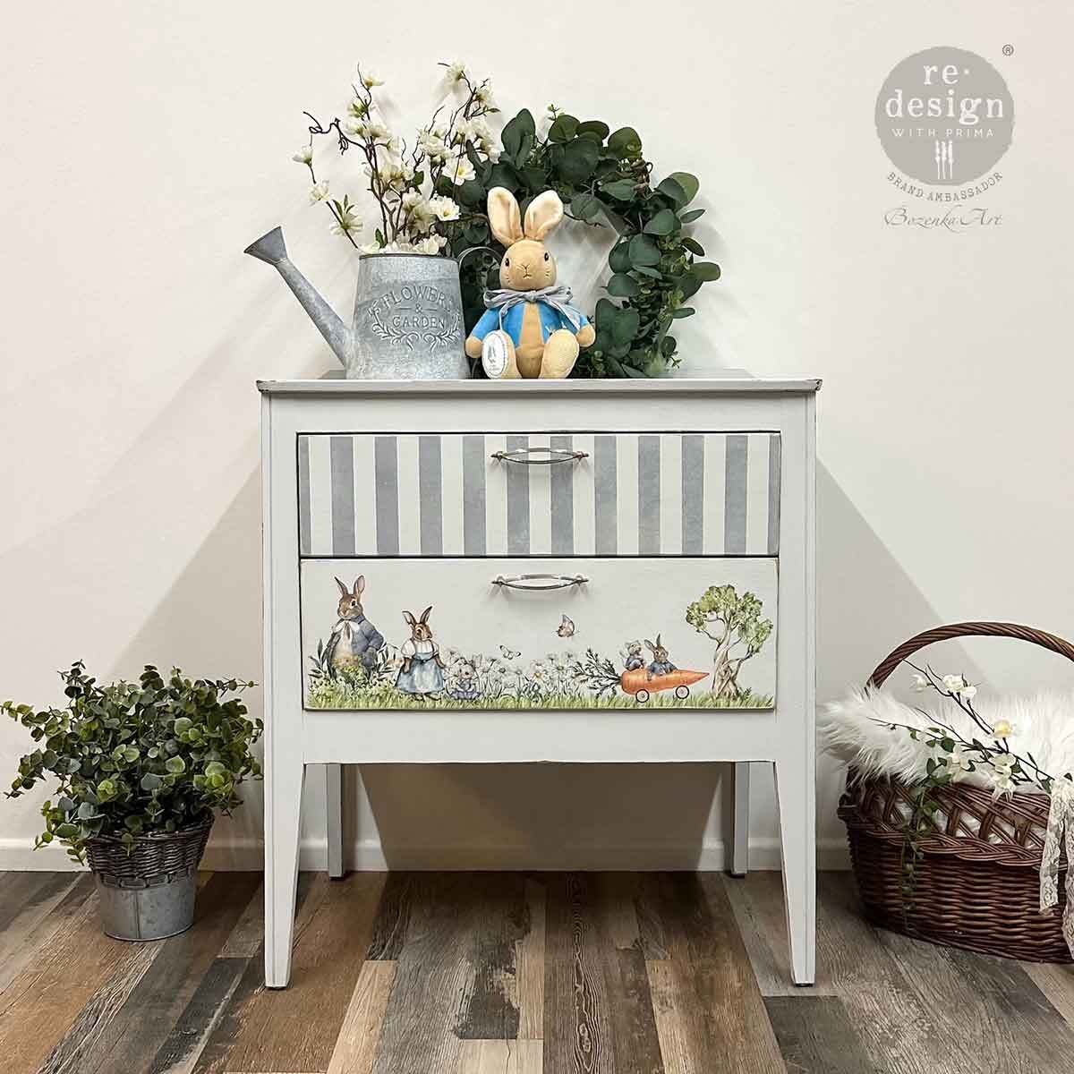 Furniture Sample with Photo of Bunny Trails Middy Decor Transfer