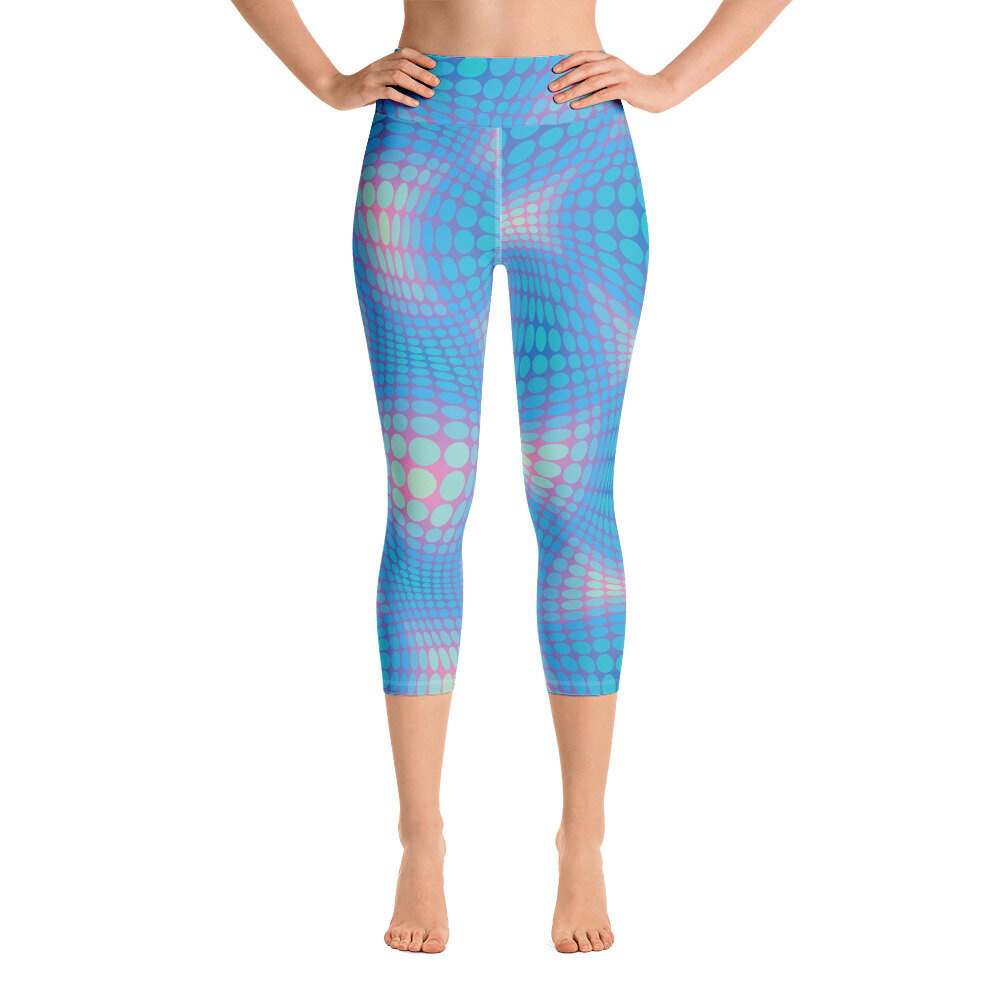 Yoga Capri Leggings - Circle Waves Blue — Designs by Shan