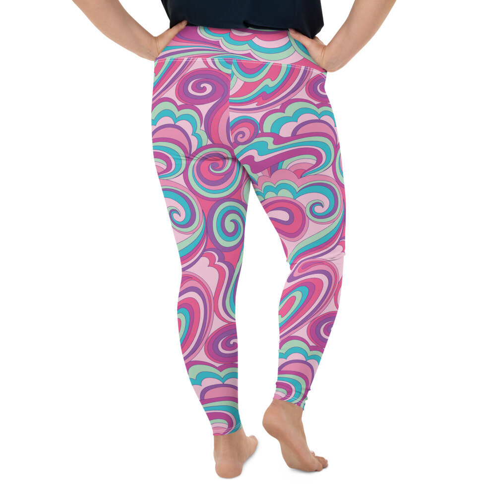 Plus Size Leggings - Swirls Pink & Aqua — Designs by Shan