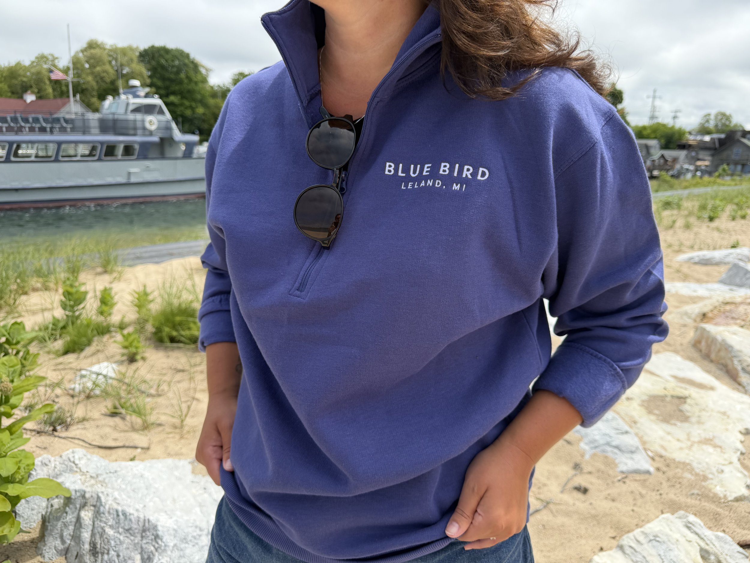 BLUE BIRD EMBROIDERED QUARTER ZIP