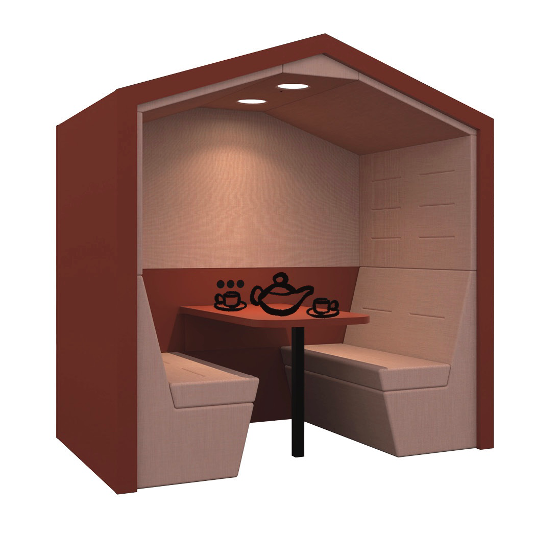 Seating booth with lighting and table