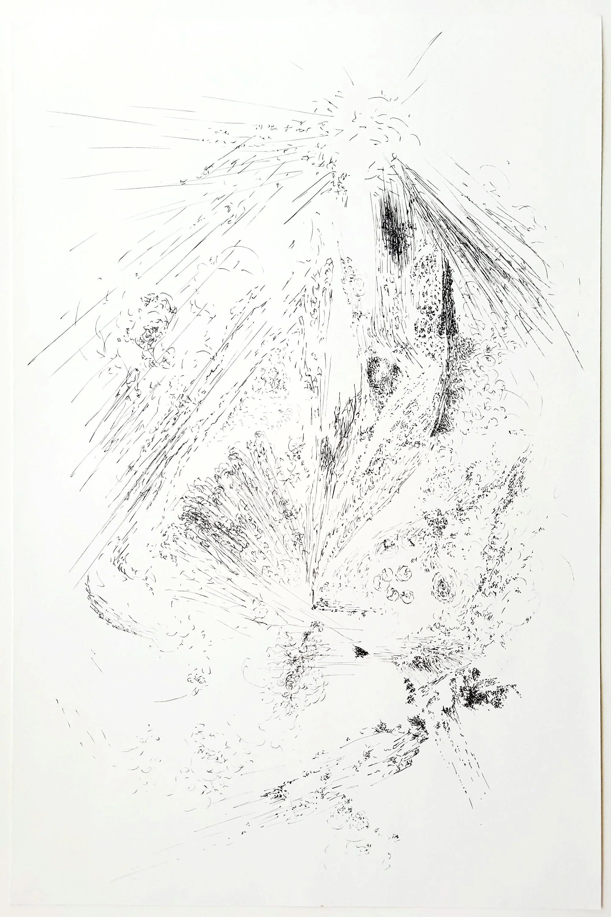  Cascadilla. 2025. Ink on Strathmore cream drawing paper. 12 × 18 inches. Private collection.  